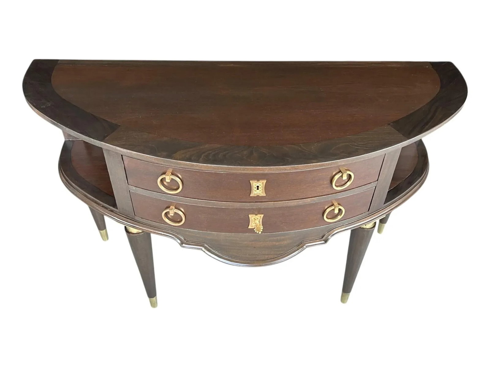 French Antique Demi-Lune Server in Walnut With Brass Ormolu Accents - 5
