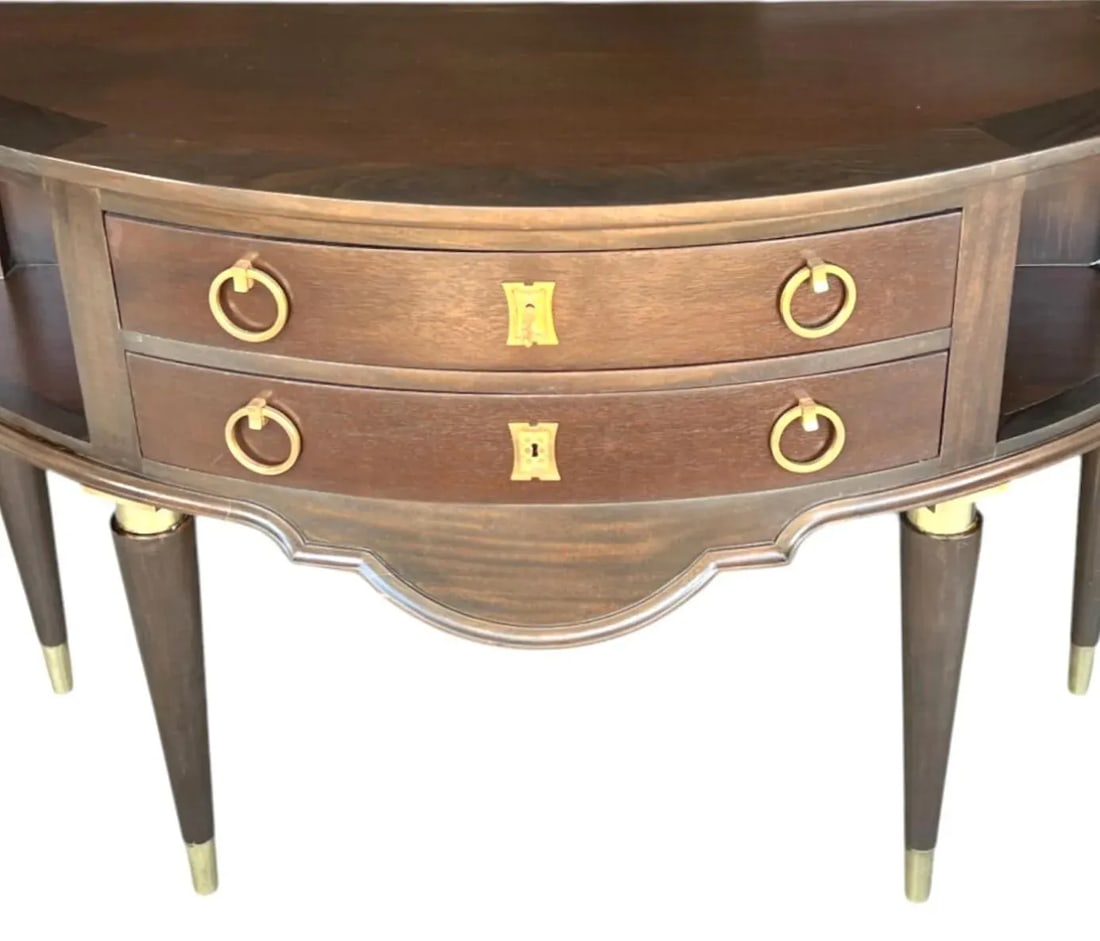French Antique Demi-Lune Server in Walnut With Brass Ormolu Accents - 6