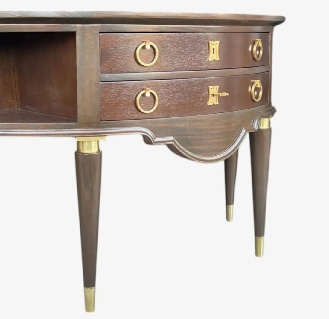 French Antique Demi-Lune Server in Walnut With Brass Ormolu Accents - 7