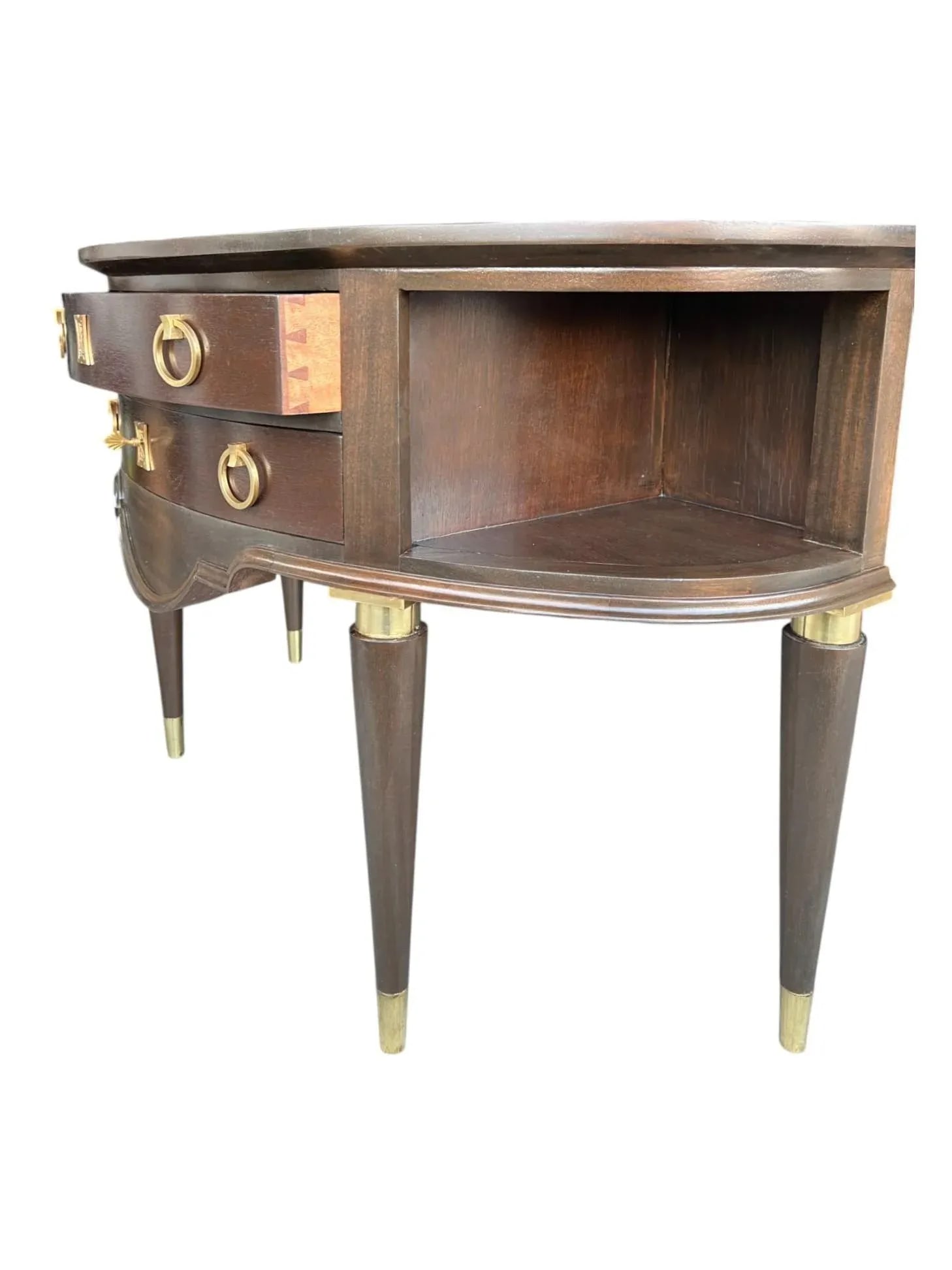French Antique Demi-Lune Server in Walnut With Brass Ormolu Accents - 9
