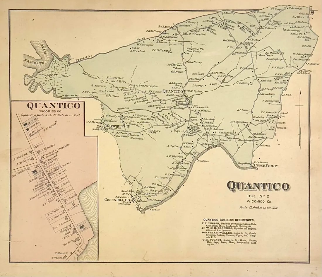 Quantico, Upper Ferry & Greenhill Maryland (Wicomico County) Map, 1877 - 2
