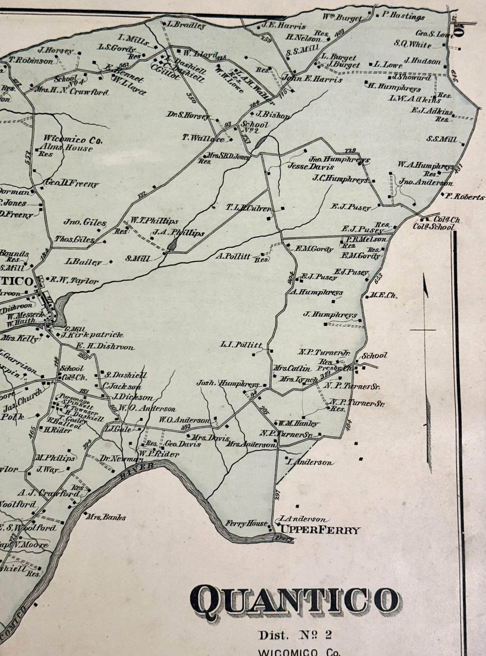 Quantico, Upper Ferry & Greenhill Maryland (Wicomico County) Map, 1877 - 4