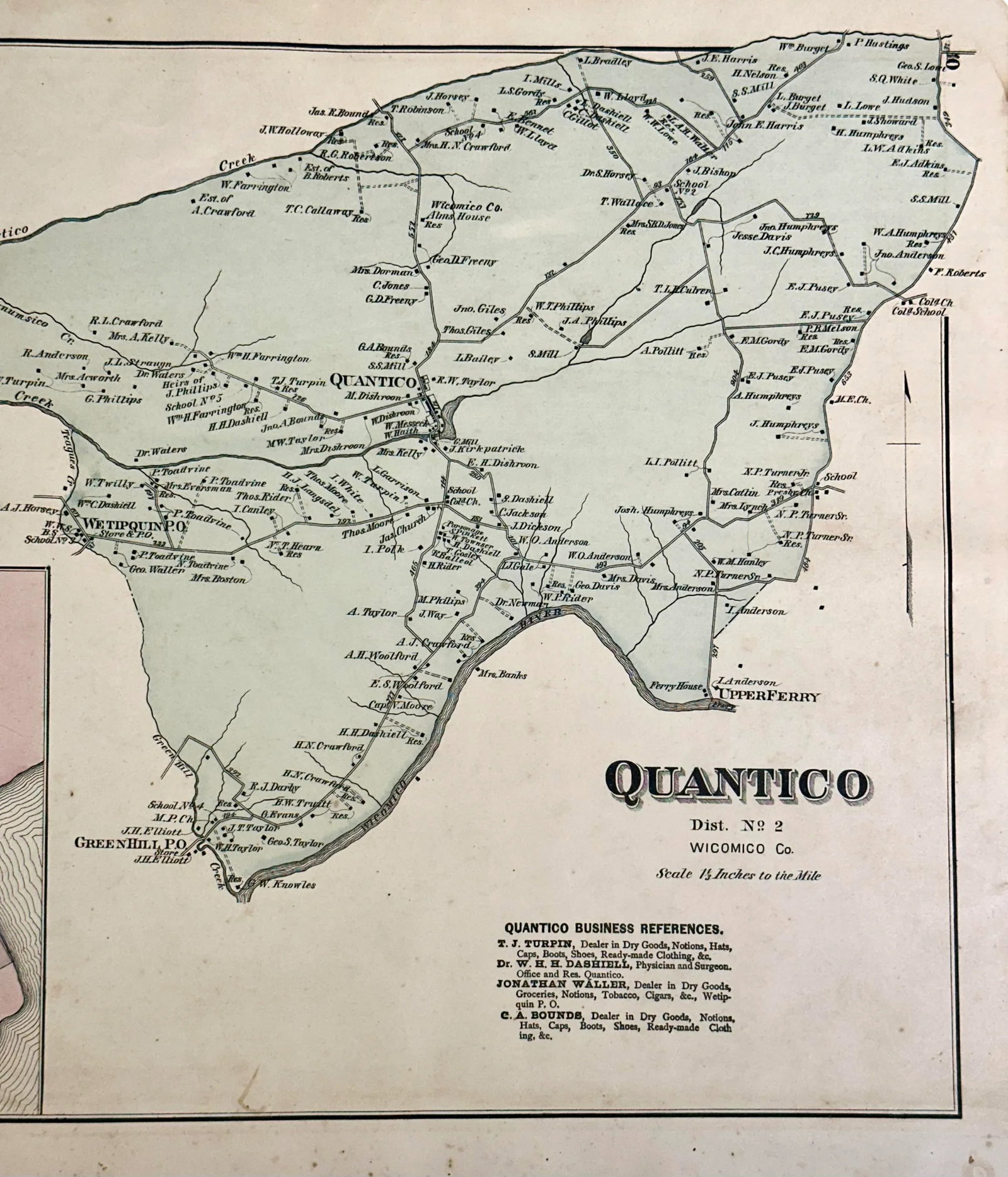 Quantico, Upper Ferry & Greenhill Maryland (Wicomico County) Map, 1877 - 5