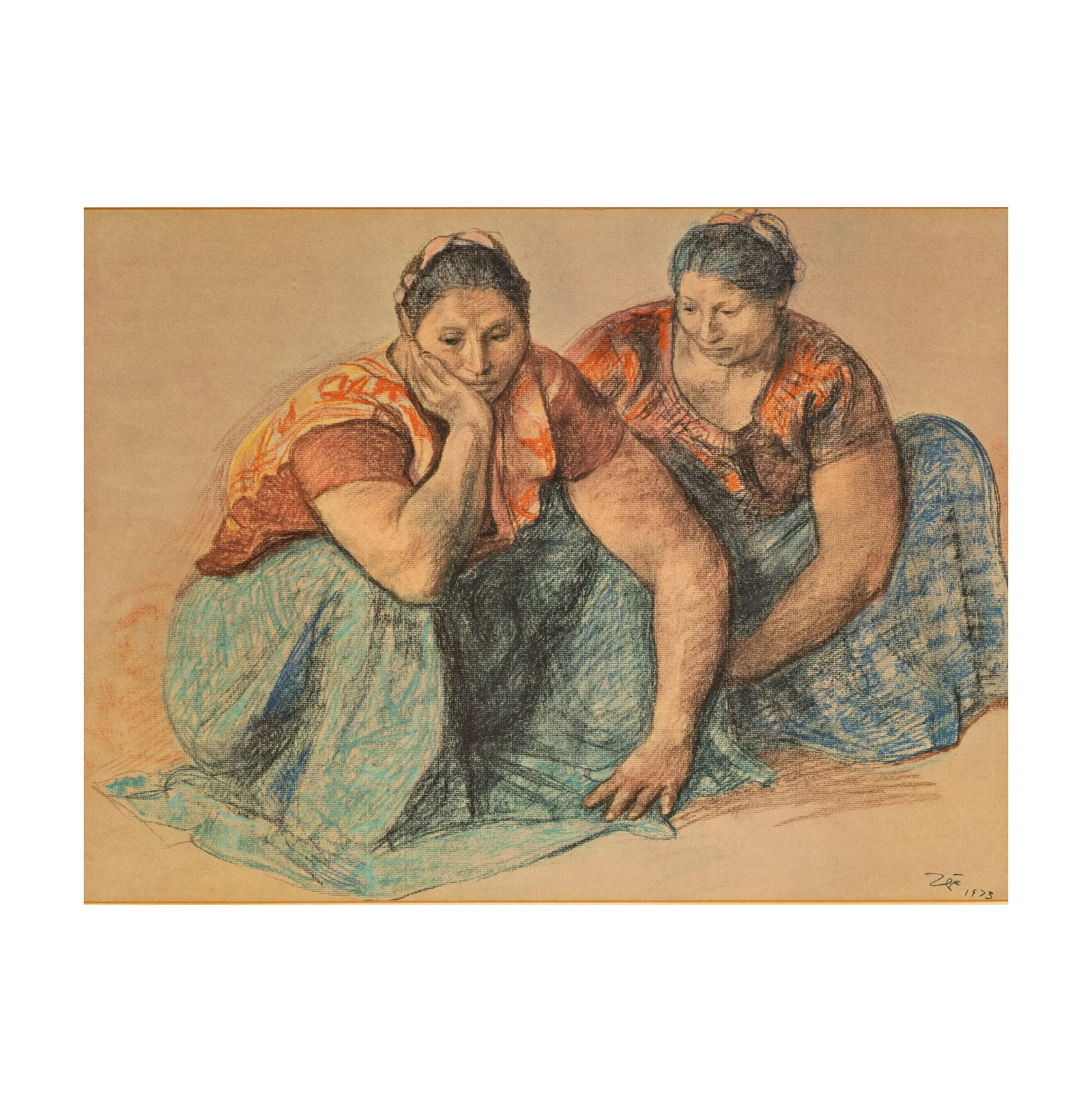 Vintage "Two Woman Kneeling" After Francisco Zuniga, Framed - 2