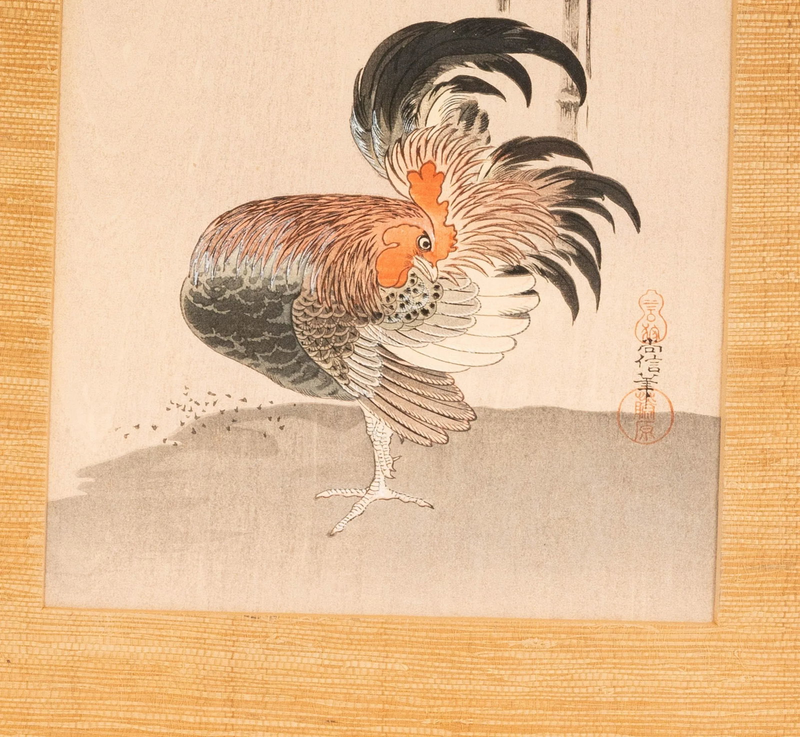 Vintage Japanese Woodblock Prints 'Autumnal Flowers and Rooster' by Hoshin Ishigaki, a Pair - 4