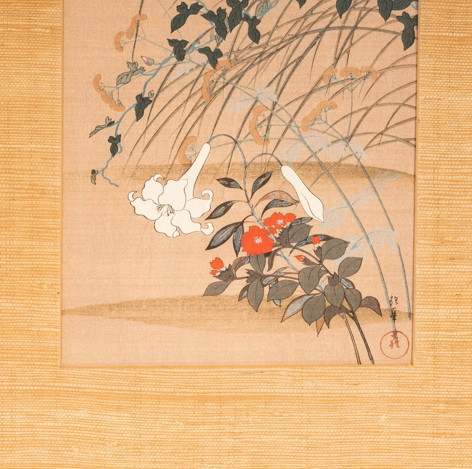 Vintage Japanese Woodblock Prints 'Autumnal Flowers and Rooster' by Hoshin Ishigaki, a Pair - 5