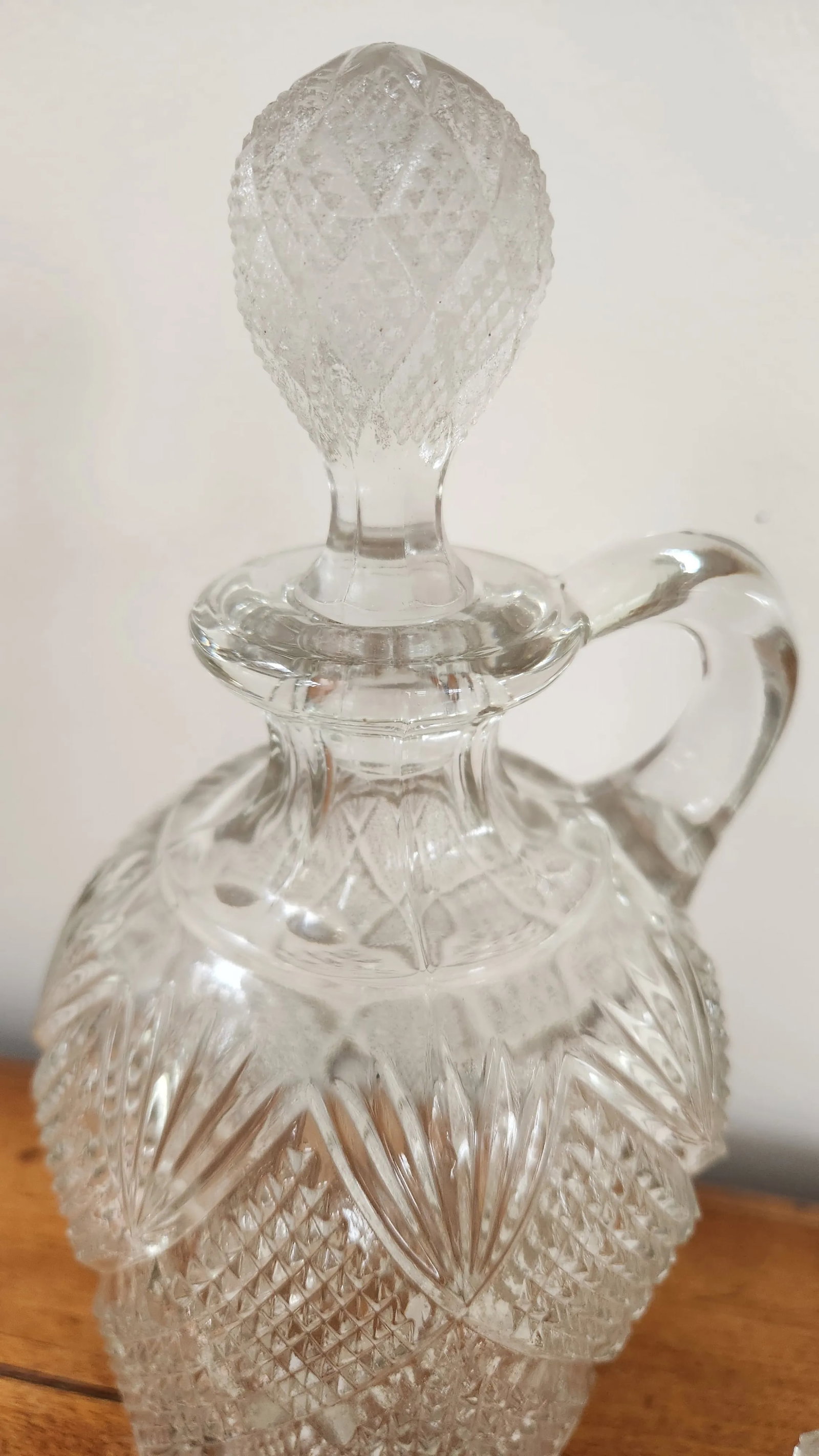 Set of 3 Antique Late 19th Century Brilliant Cut Glass Decanters With Ball Stoppers and Loop Handles - 2