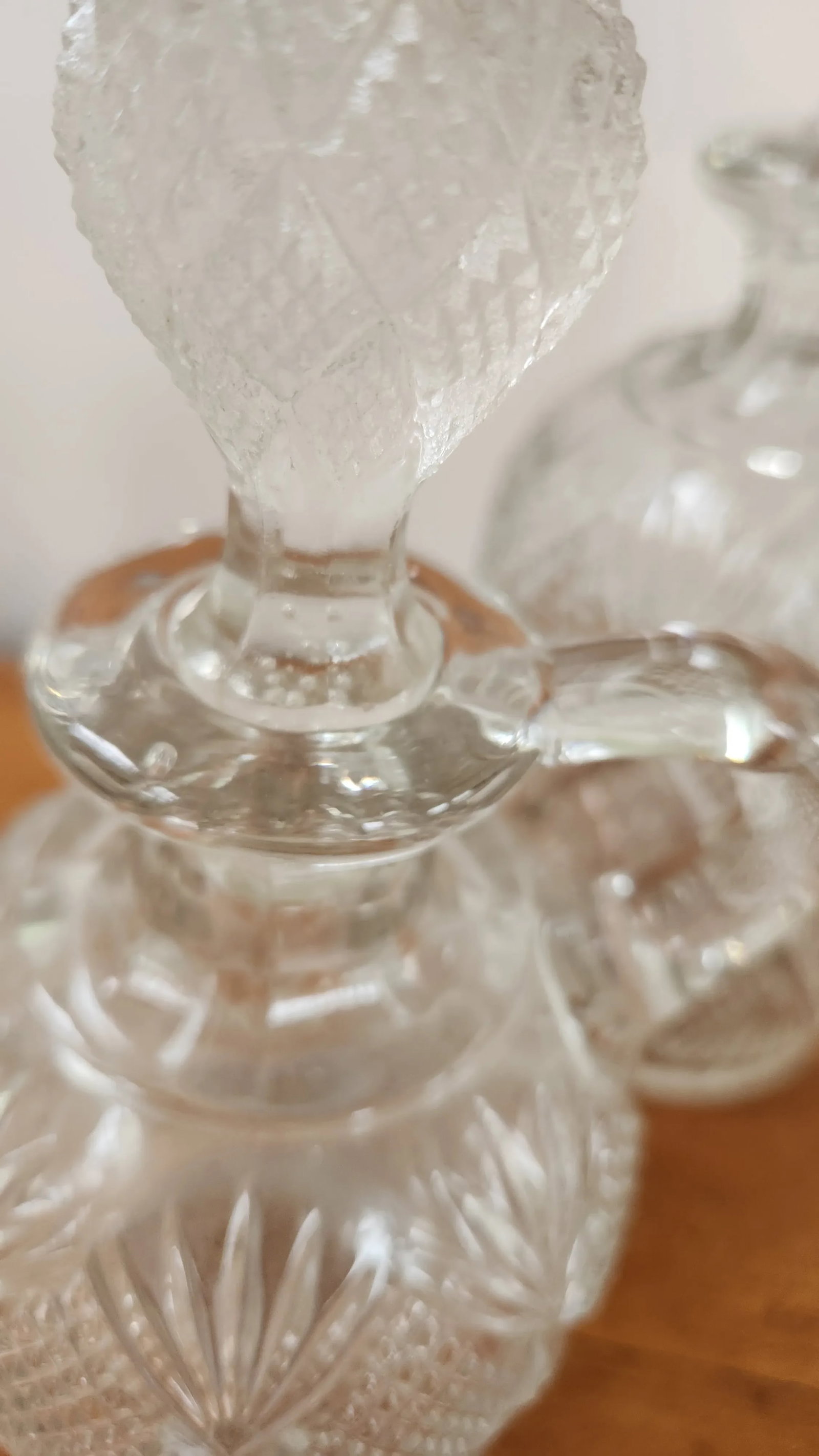 Set of 3 Antique Late 19th Century Brilliant Cut Glass Decanters With Ball Stoppers and Loop Handles - 3