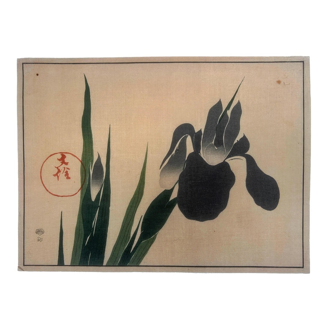 18th Century Antique Japanese Sakai Hoitsu "Iris" Woodblock Print: Antique Japanese "Iris" woodblock print signed Sakai Hoitsu. Provanence: Cottone Auctions offered items from the David K. Anderson Grandchildren's Trust, deaccessioned items from the Everson Museum