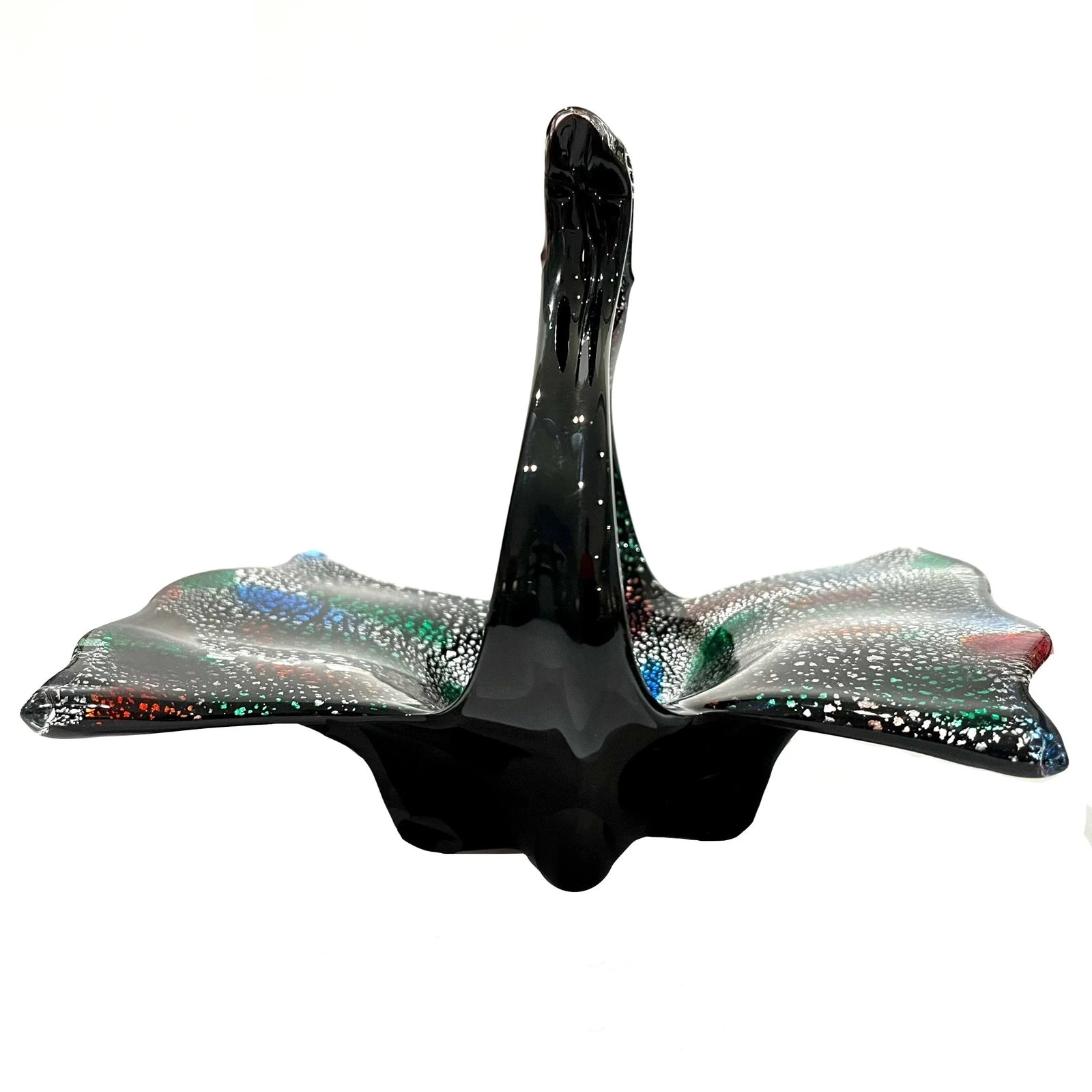 Mid-Century Modern Murano Attributed Black "Tutti Frutti" Glass Basket With Handle - 5