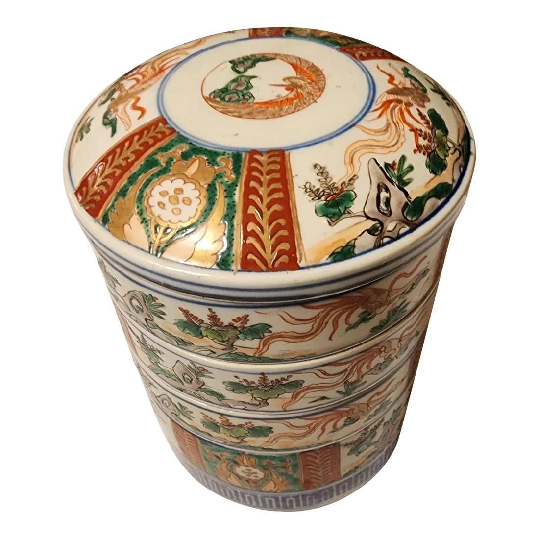Antique Imari Jubako Bento Box: Traditional Japanese Porcelain Jubako tiered storage box used for special occasions and presenting food. Condition: Alterations: Original Condition Unaltered Imperfections: Some Imperfections