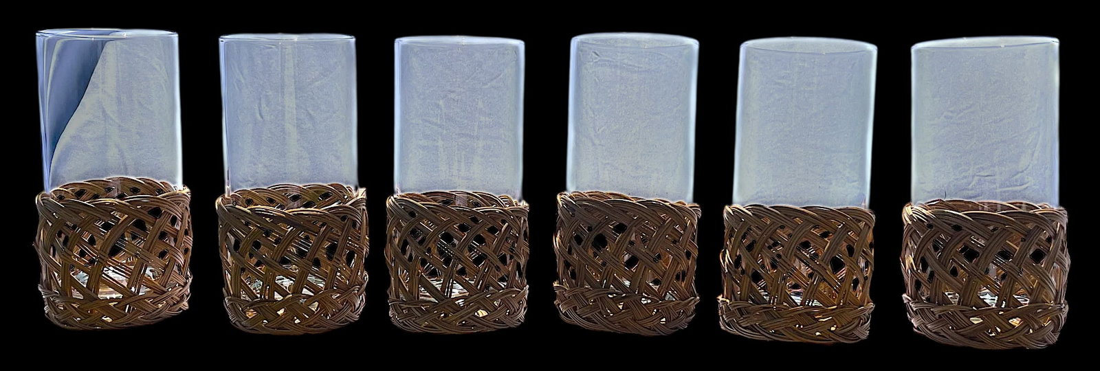 Vintage Rattan-Wrapped Drinking Glass Cocktail Ice Tea Set With Matching Woven Tray- 7 Pieces - 5