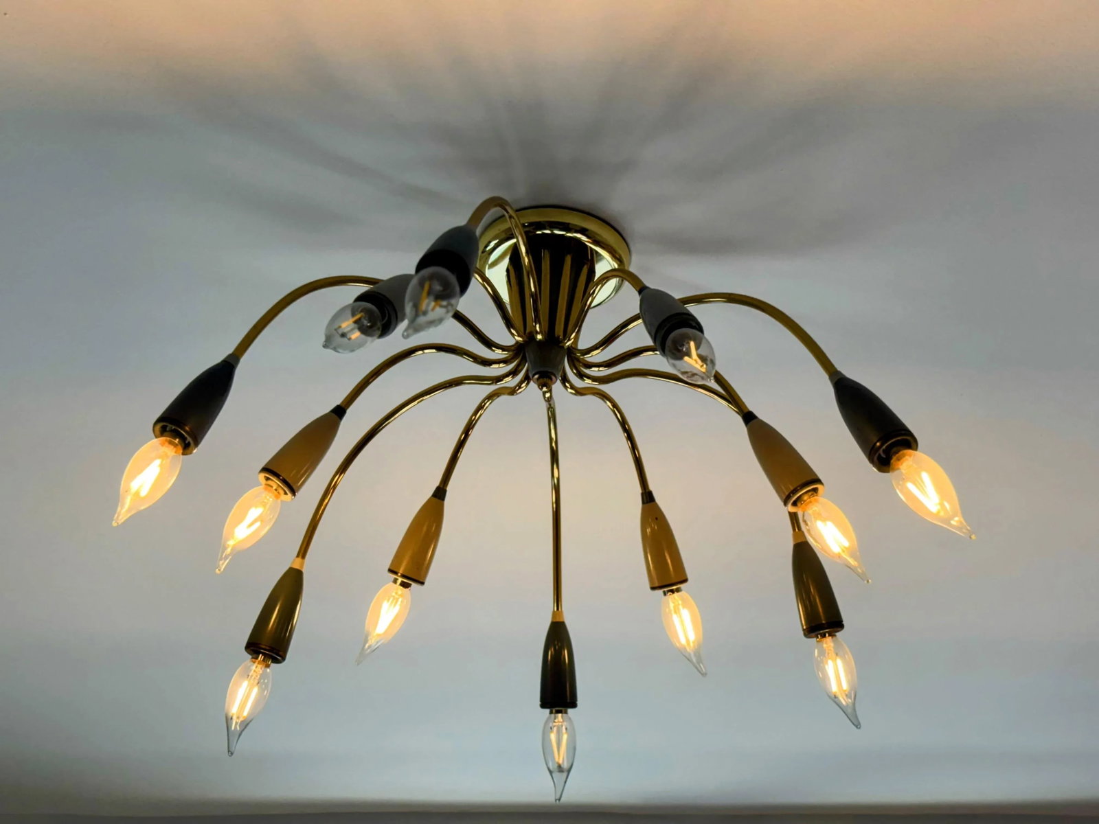 Vintage Midcentury Modern Brass and Gray Flushmount Sputnik Light in the Style of Stilnovo - 2