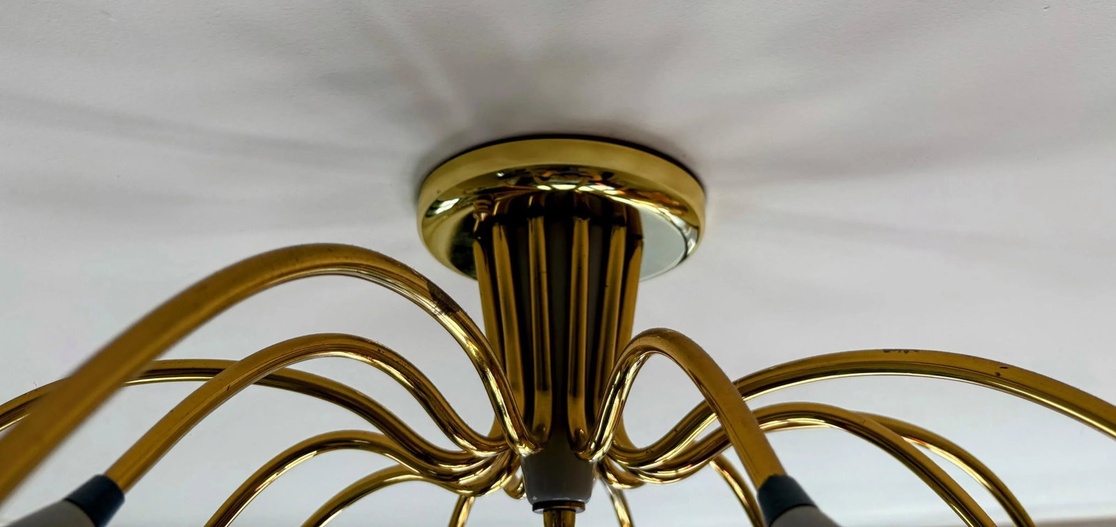 Vintage Midcentury Modern Brass and Gray Flushmount Sputnik Light in the Style of Stilnovo - 3