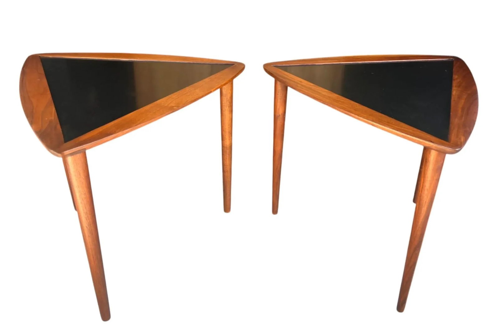 1960s Pair of Restored Danish Modern Teak & Black Laminate Triangle Side Tables – Mid-Century - 8