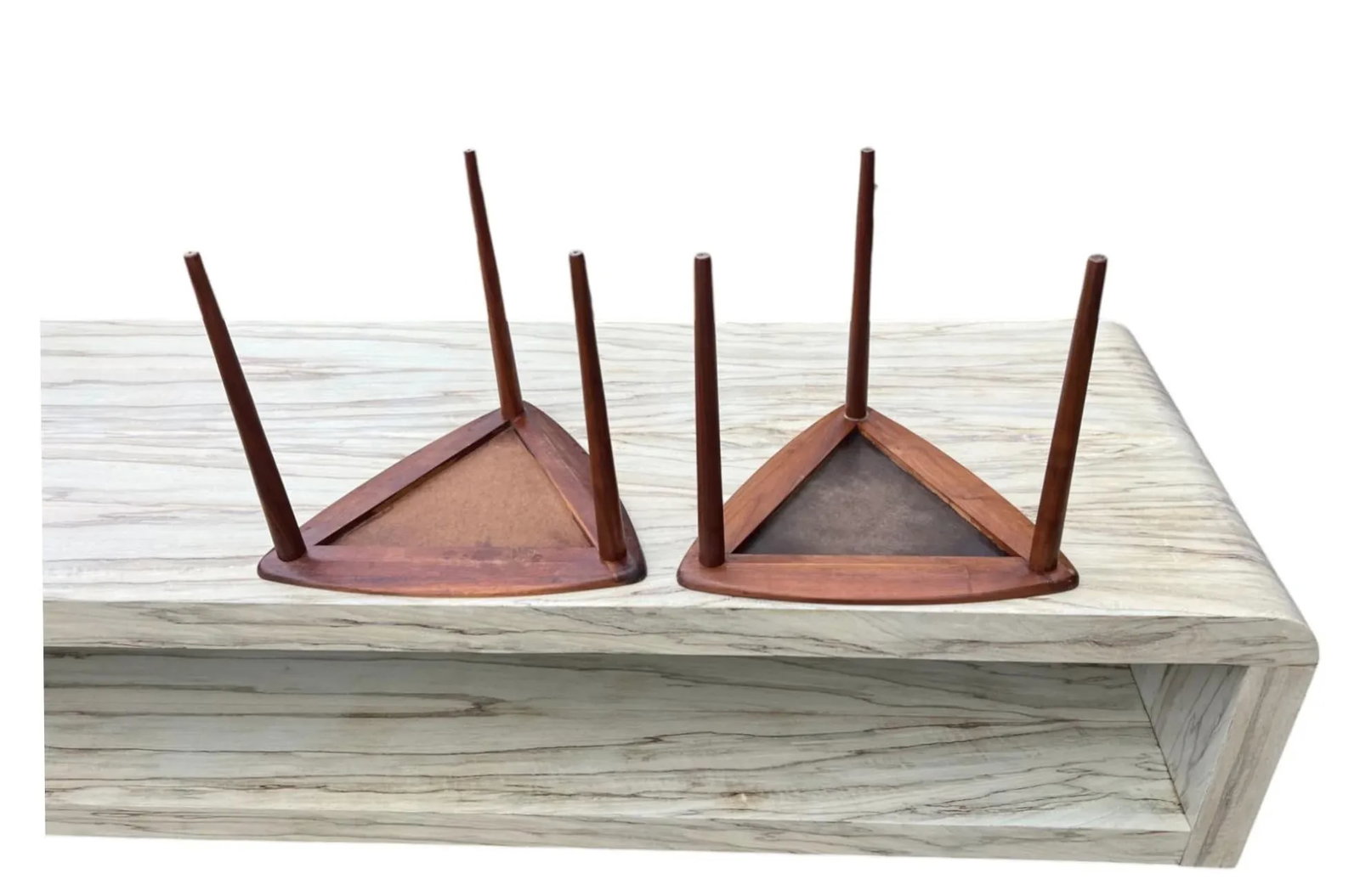 1960s Pair of Restored Danish Modern Teak & Black Laminate Triangle Side Tables – Mid-Century - 9