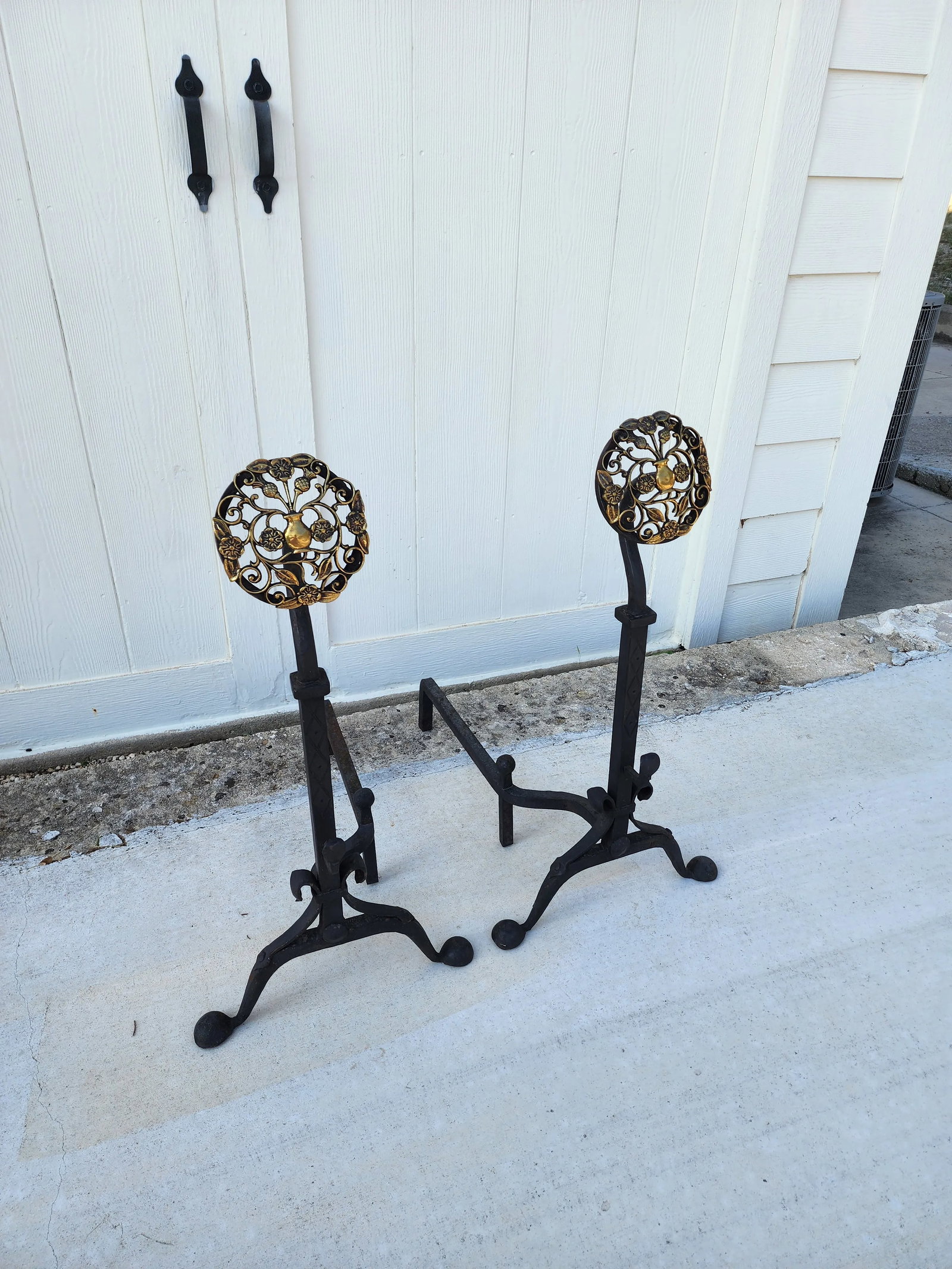 Pierced Brass and Wrought Iron Andirons - 3