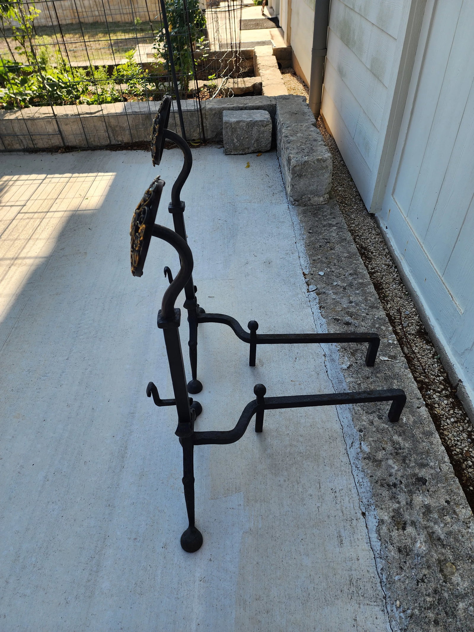 Pierced Brass and Wrought Iron Andirons - 4