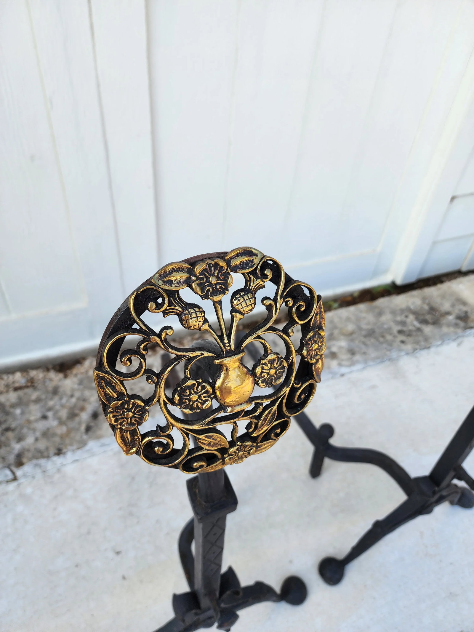 Pierced Brass and Wrought Iron Andirons - 5