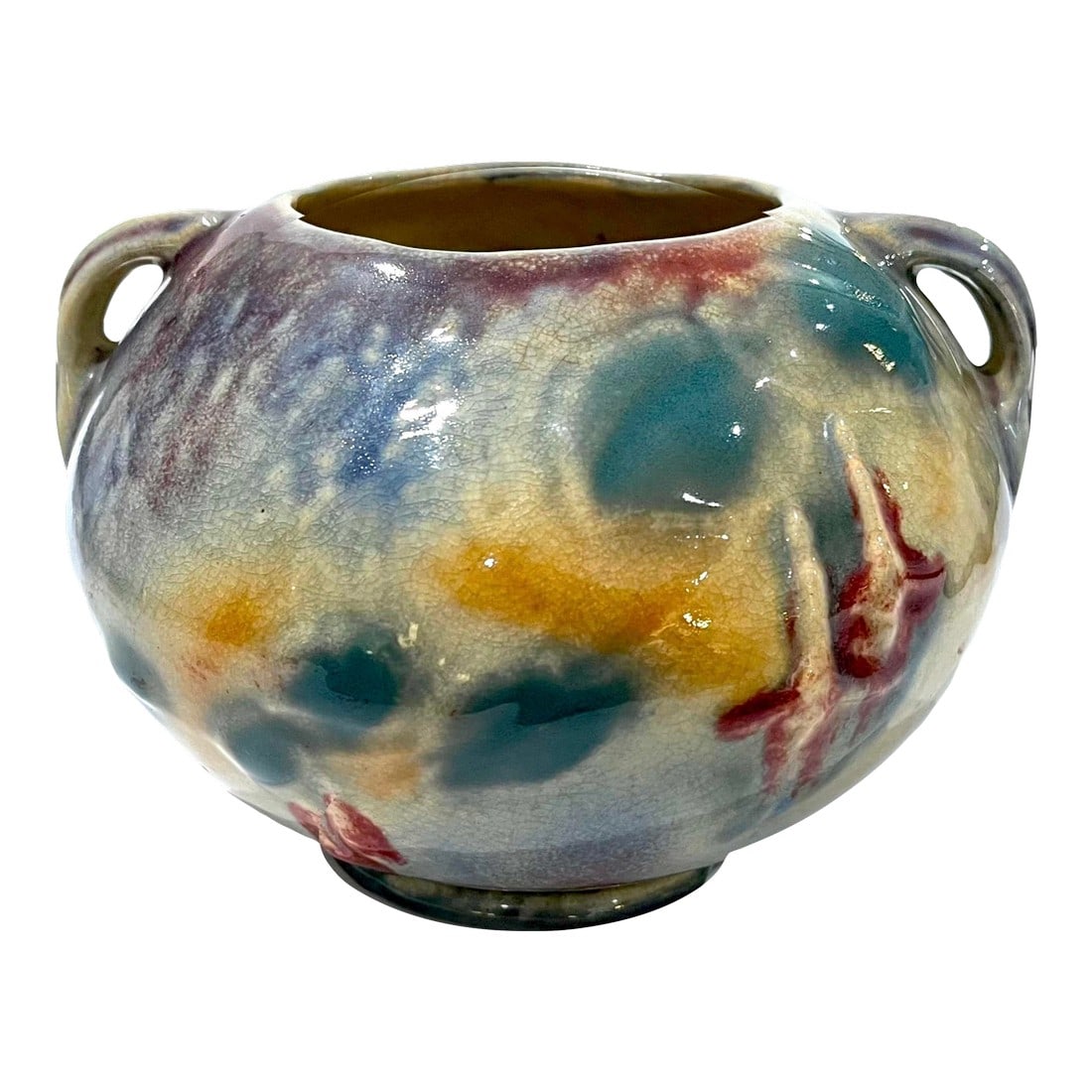 1940's Jardiniere Cachepot - Jackson Pottery Co. Houston Texas: This charming 1940's art pottery cachepot jardiniere is a bit of an enigma. Research indicates that the Jackson Pottery Company operated in Houston Texas during the 1940's. While little is known
