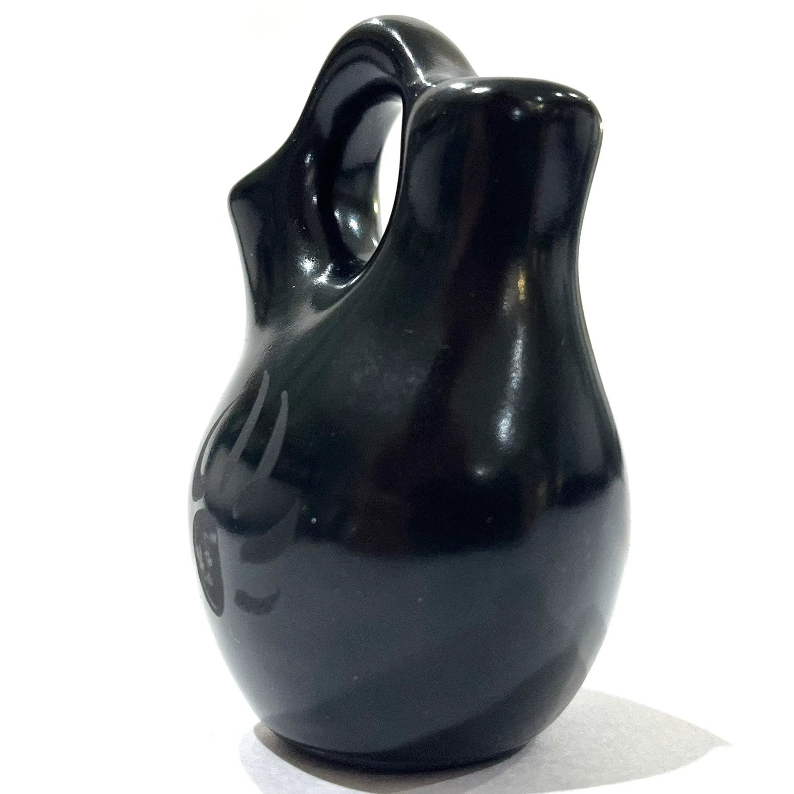1990s Santa Clara Pueblo Blackware Pottery Wedding Vase - Signed Kinlicheni - 11
