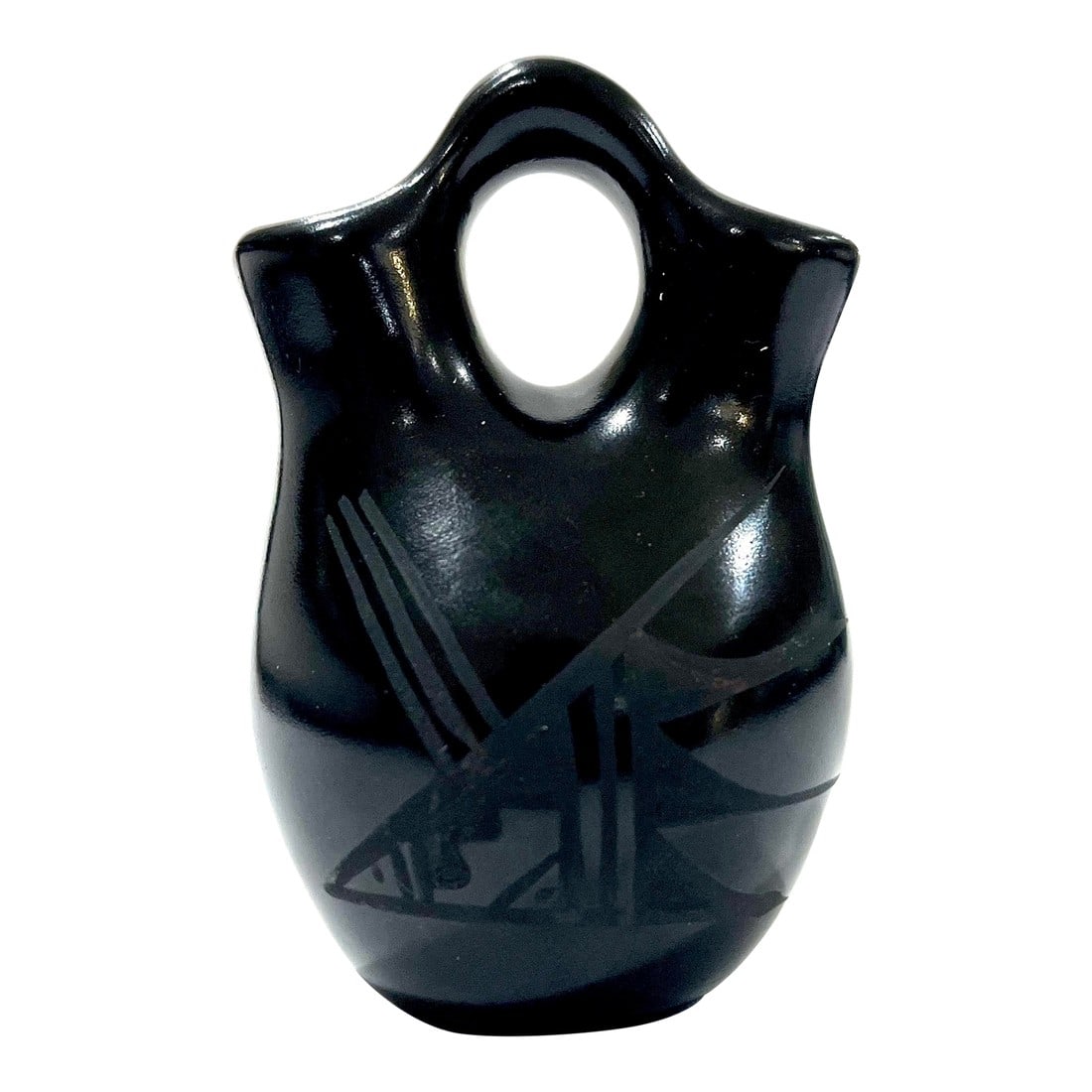 1990s Santa Clara Pueblo Blackware Pottery Wedding Vase - Signed Kinlicheni (1 of 13)