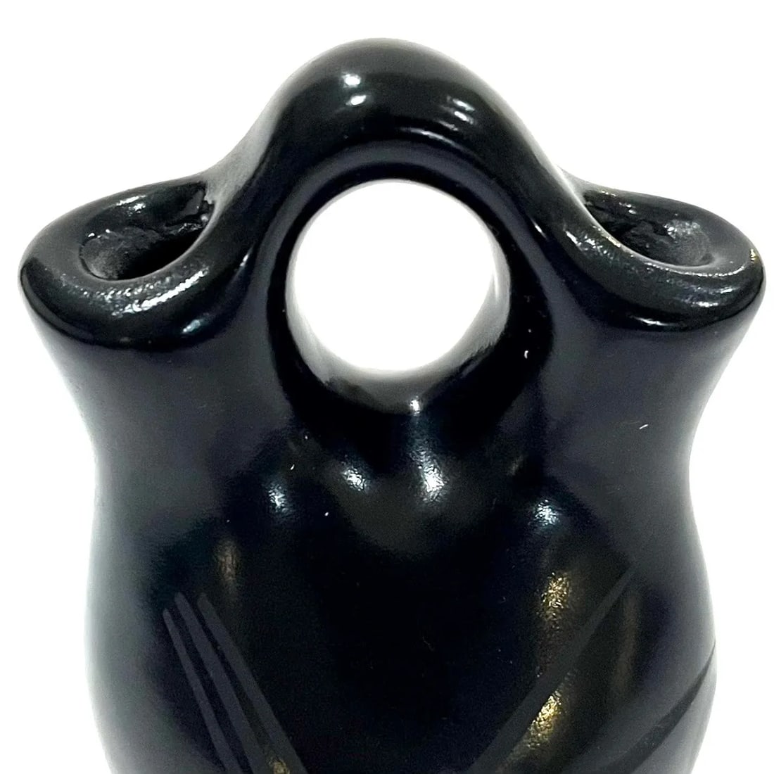 1990s Santa Clara Pueblo Blackware Pottery Wedding Vase - Signed Kinlicheni - 2
