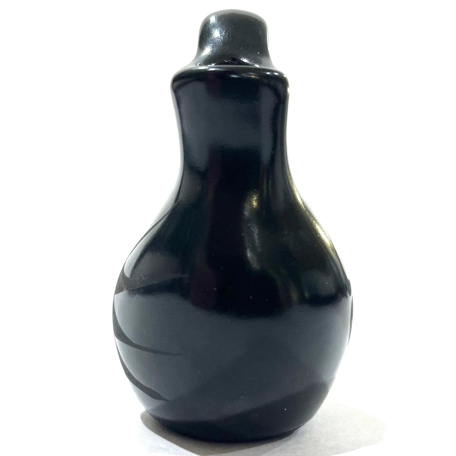 1990s Santa Clara Pueblo Blackware Pottery Wedding Vase - Signed Kinlicheni - 3