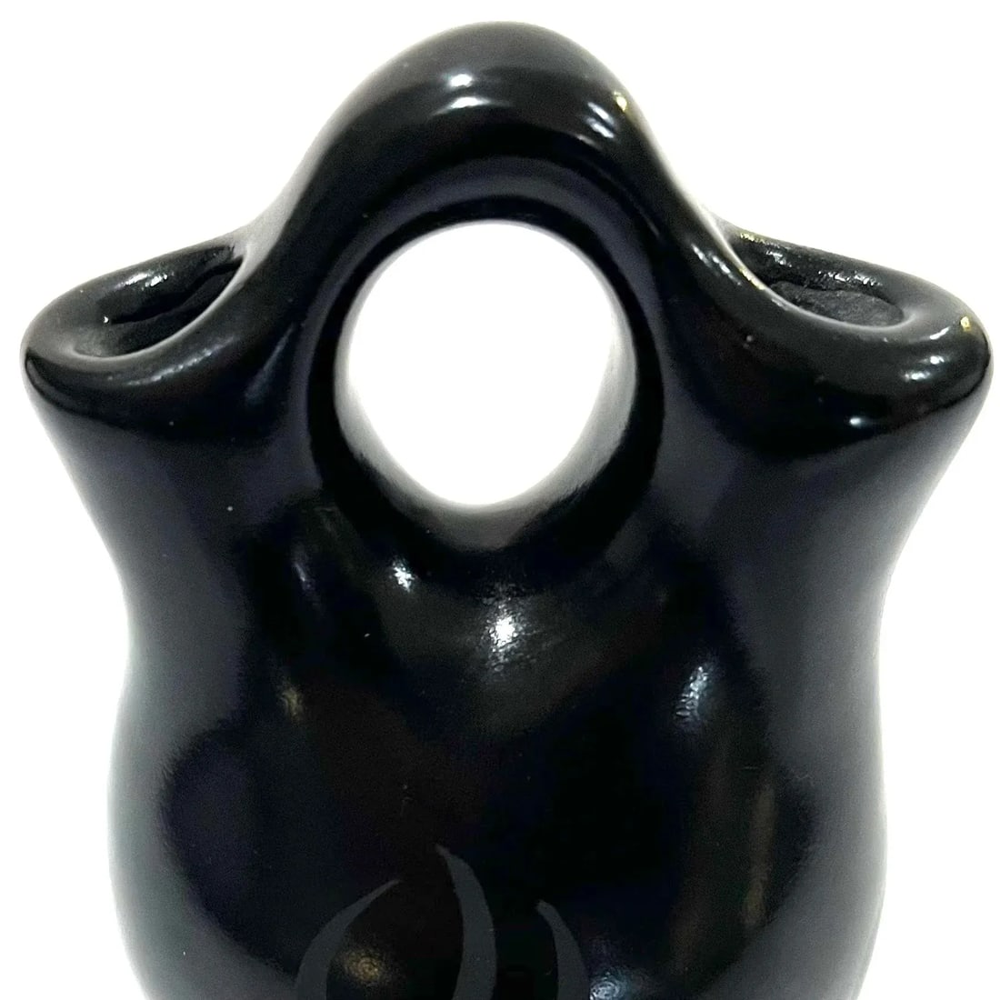 1990s Santa Clara Pueblo Blackware Pottery Wedding Vase - Signed Kinlicheni - 7