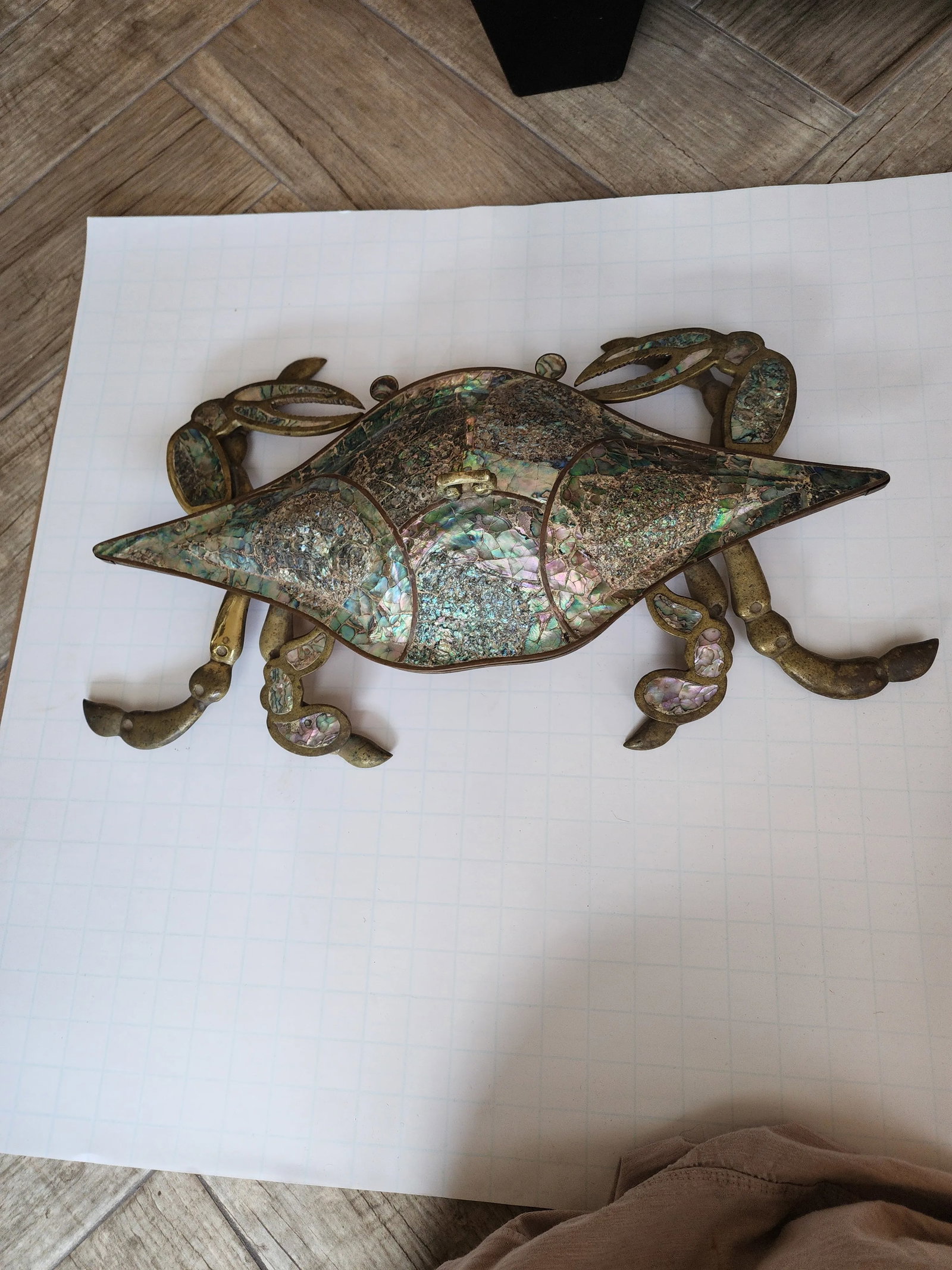 Vintage Mexican Crab Form Brass and Abalone Serving Dish - 10
