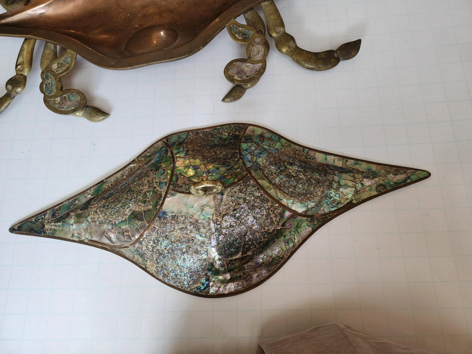 Vintage Mexican Crab Form Brass and Abalone Serving Dish - 2