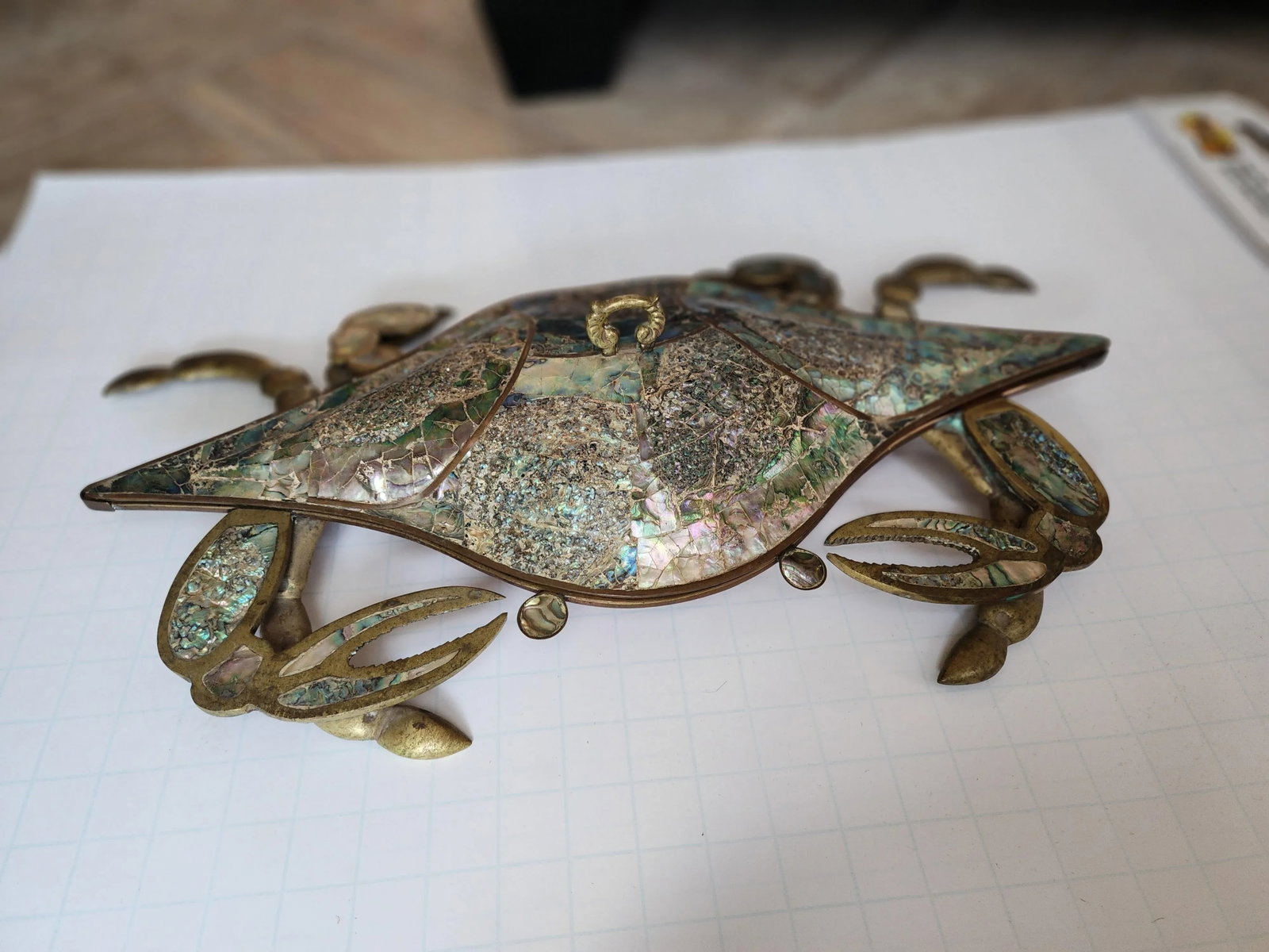 Vintage Mexican Crab Form Brass and Abalone Serving Dish - 3