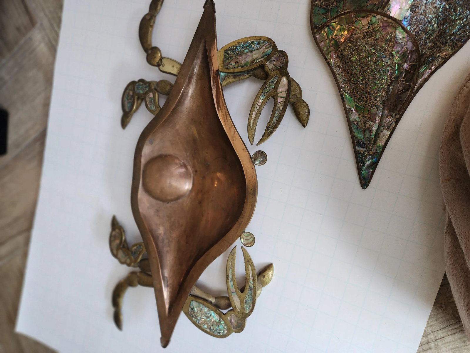 Vintage Mexican Crab Form Brass and Abalone Serving Dish - 4