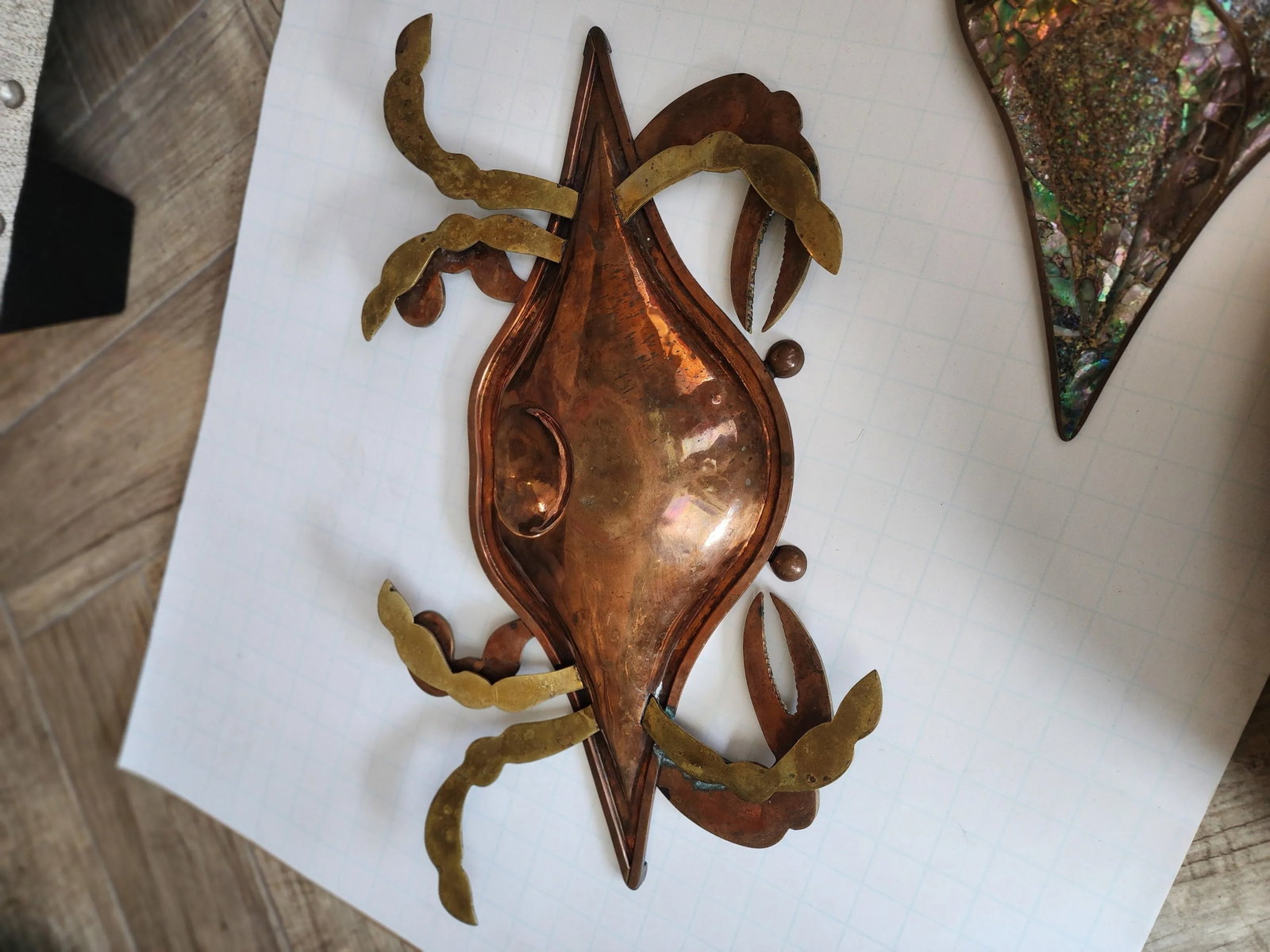 Vintage Mexican Crab Form Brass and Abalone Serving Dish - 5