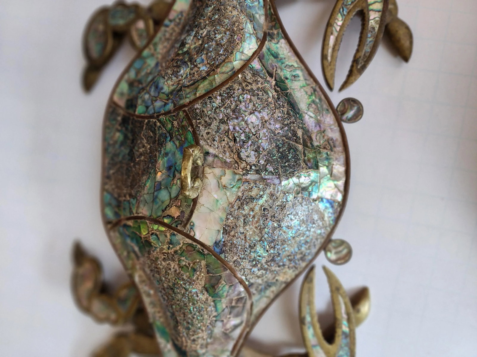 Vintage Mexican Crab Form Brass and Abalone Serving Dish - 6