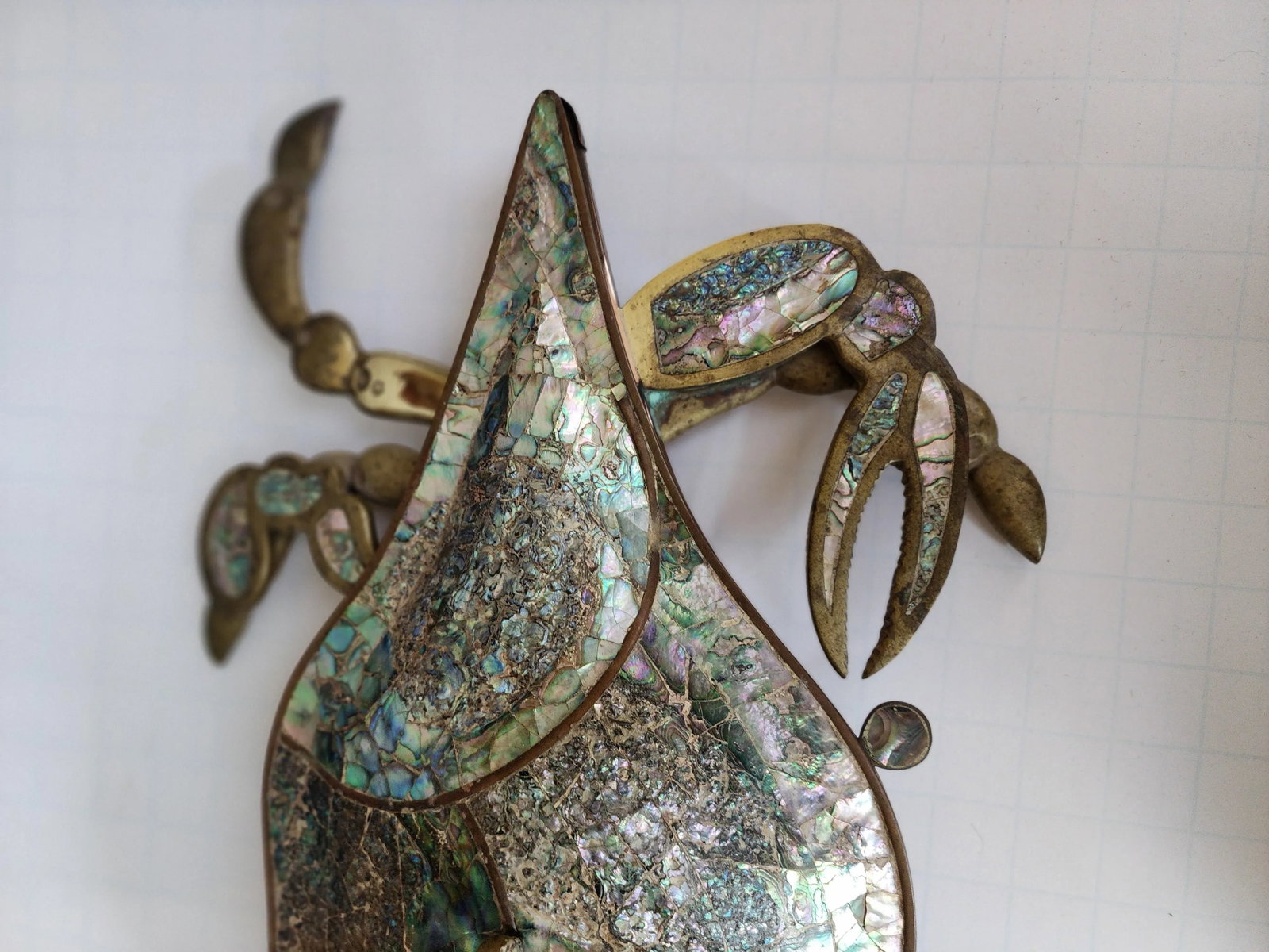 Vintage Mexican Crab Form Brass and Abalone Serving Dish - 7
