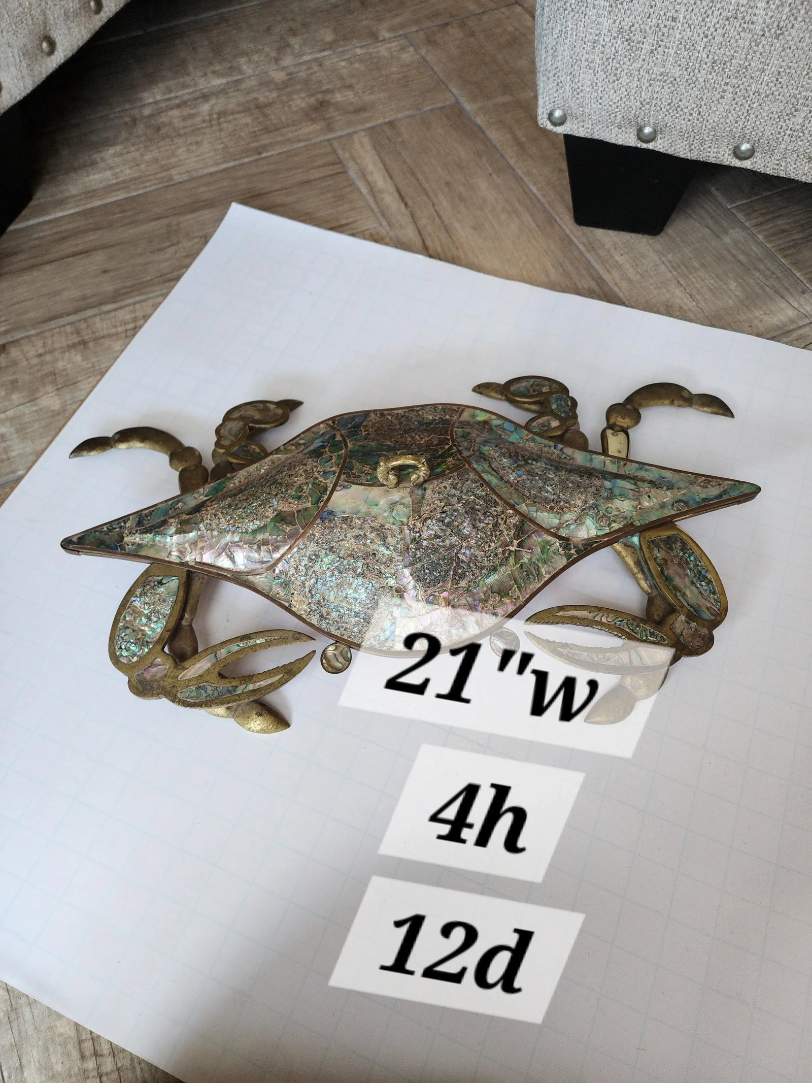 Vintage Mexican Crab Form Brass and Abalone Serving Dish - 8