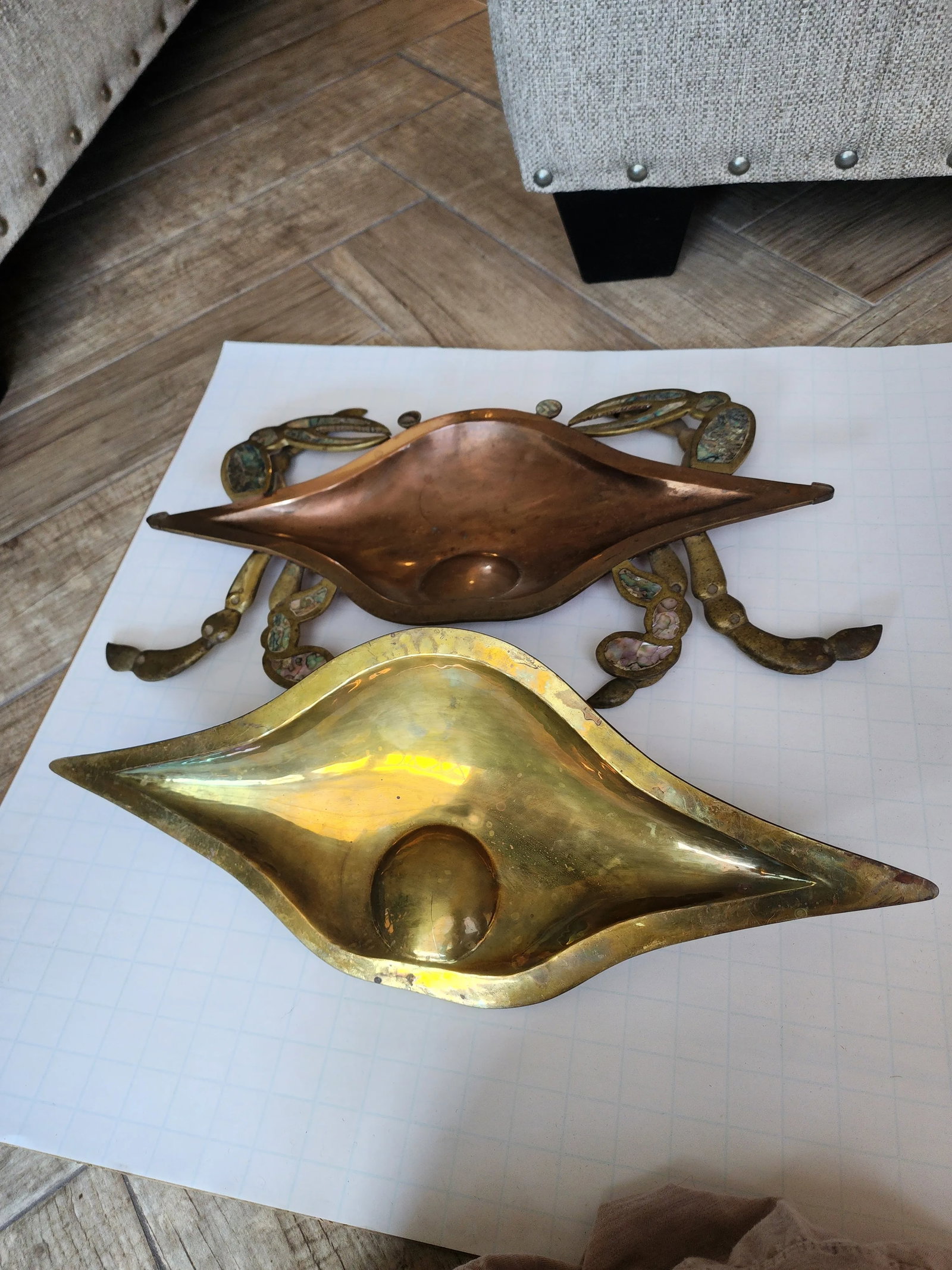 Vintage Mexican Crab Form Brass and Abalone Serving Dish - 9