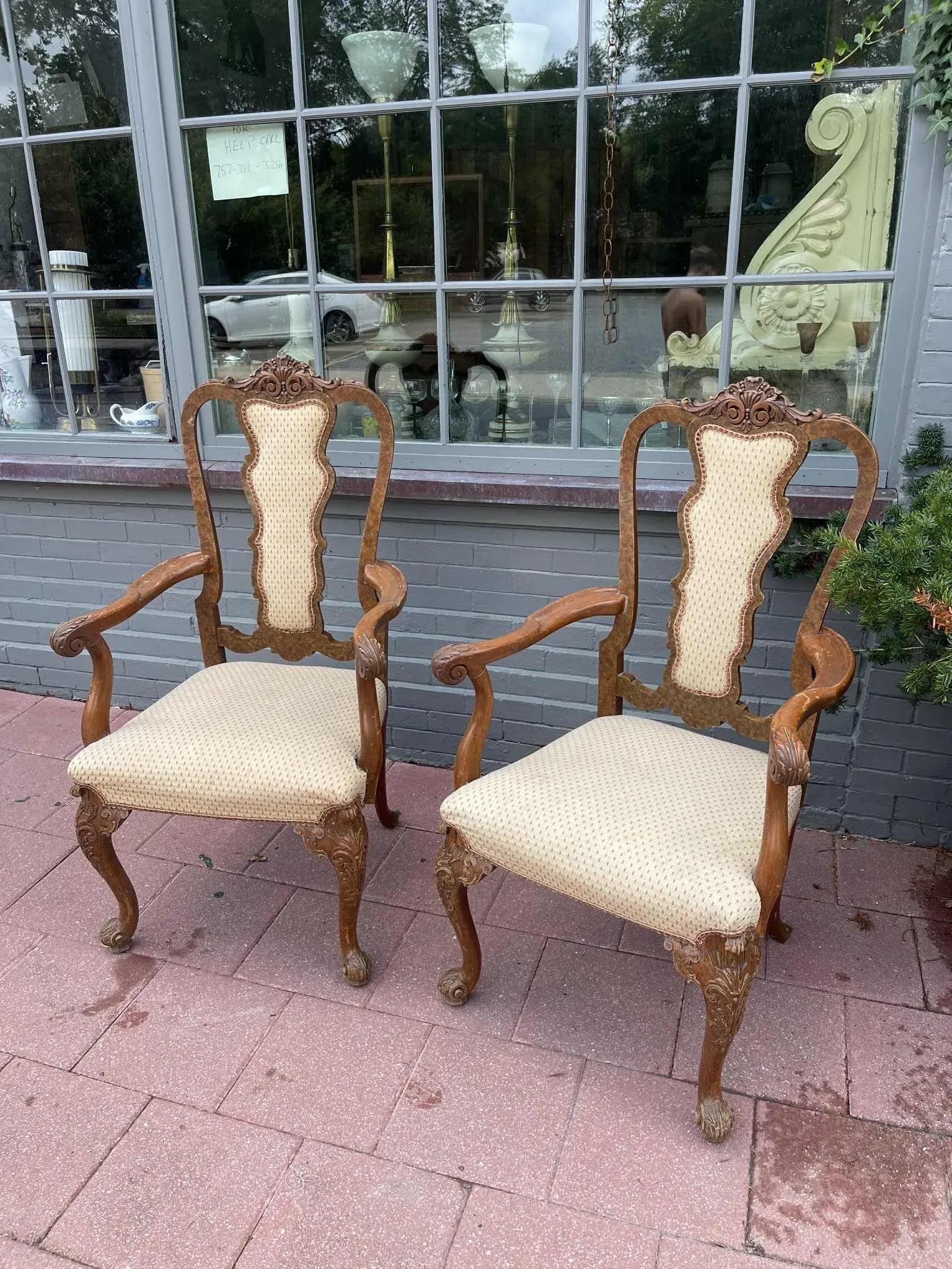 1930s Carved Queen Anne Pair of Armchairs - 6