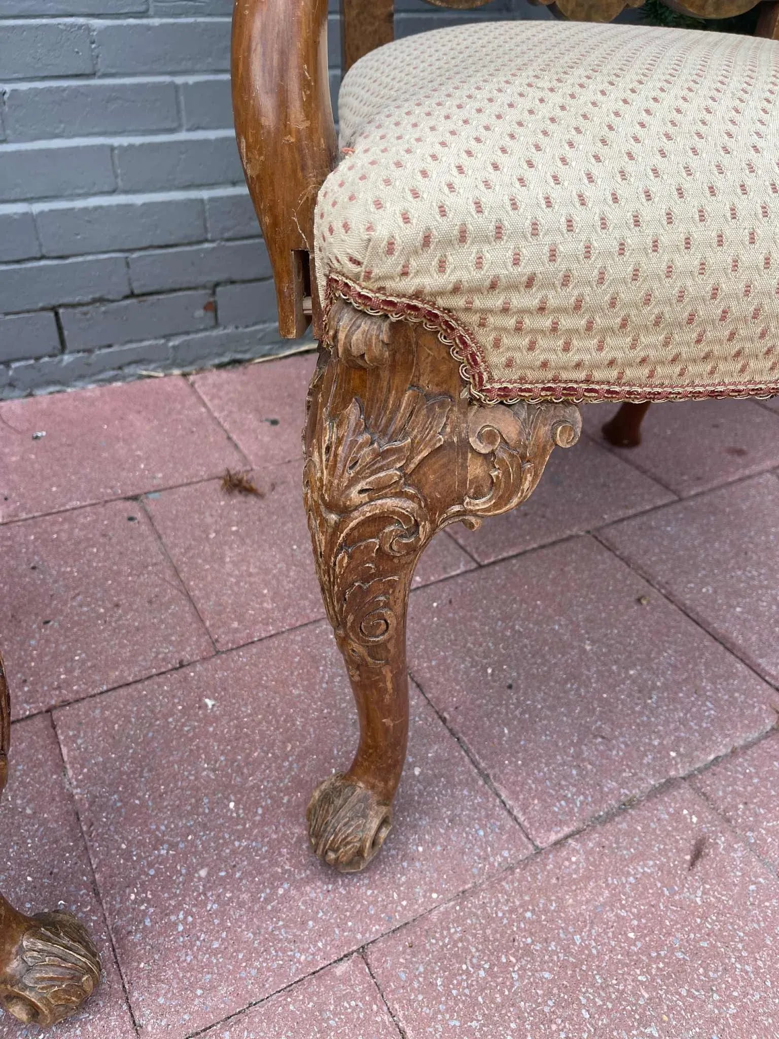 1930s Carved Queen Anne Pair of Armchairs - 7