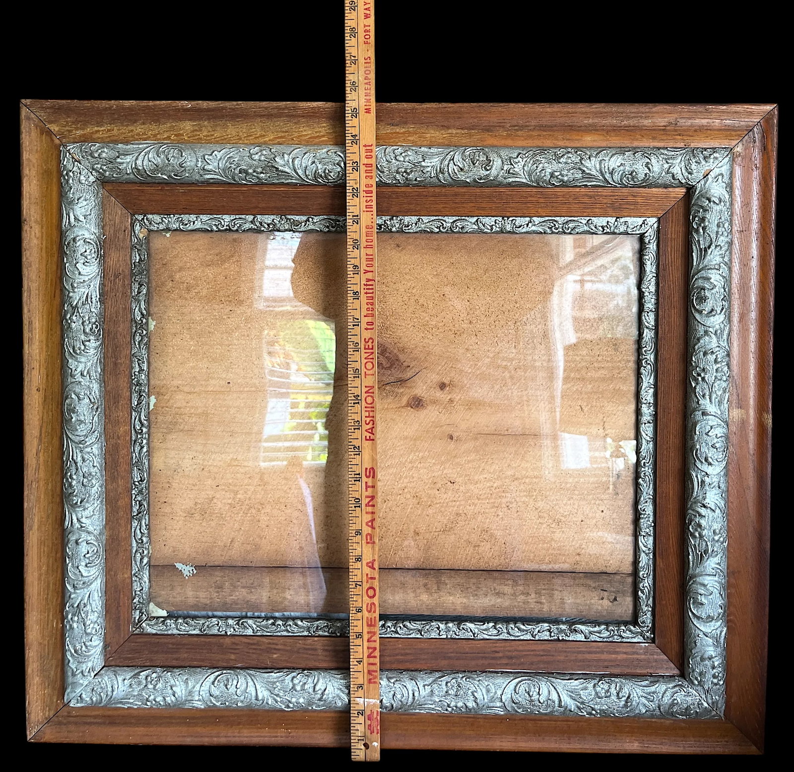 Large 19th Century Antique Wood & Silver Gesso Picture Frame - 6