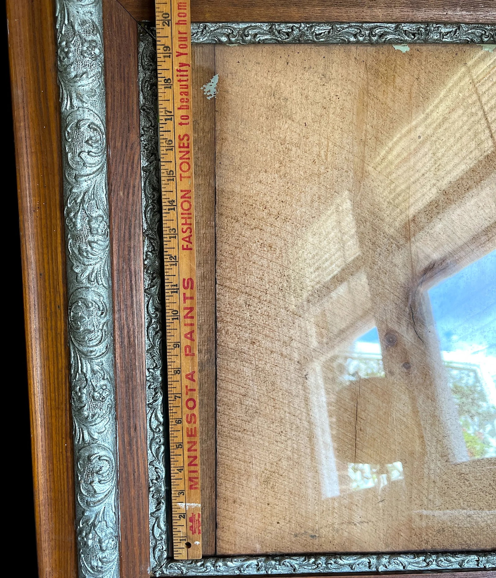 Large 19th Century Antique Wood & Silver Gesso Picture Frame - 7