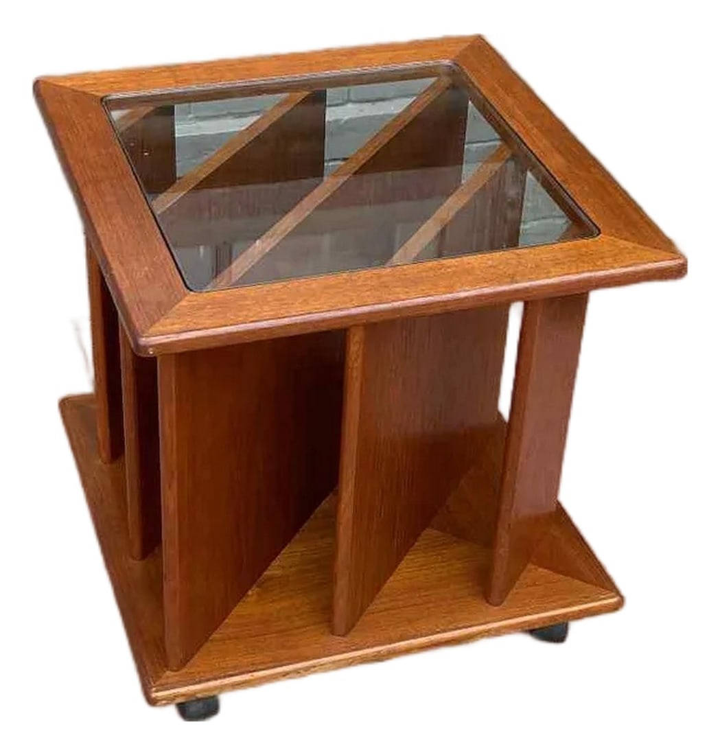 1960s Retro Vintage Teak Coffee Table & Magazine Rack: Add a touch of timeless design and practical functionality to your space with this vintage Mid-Century Modern side table. Crafted from rich wood this piece features a clean, square silhouette topped