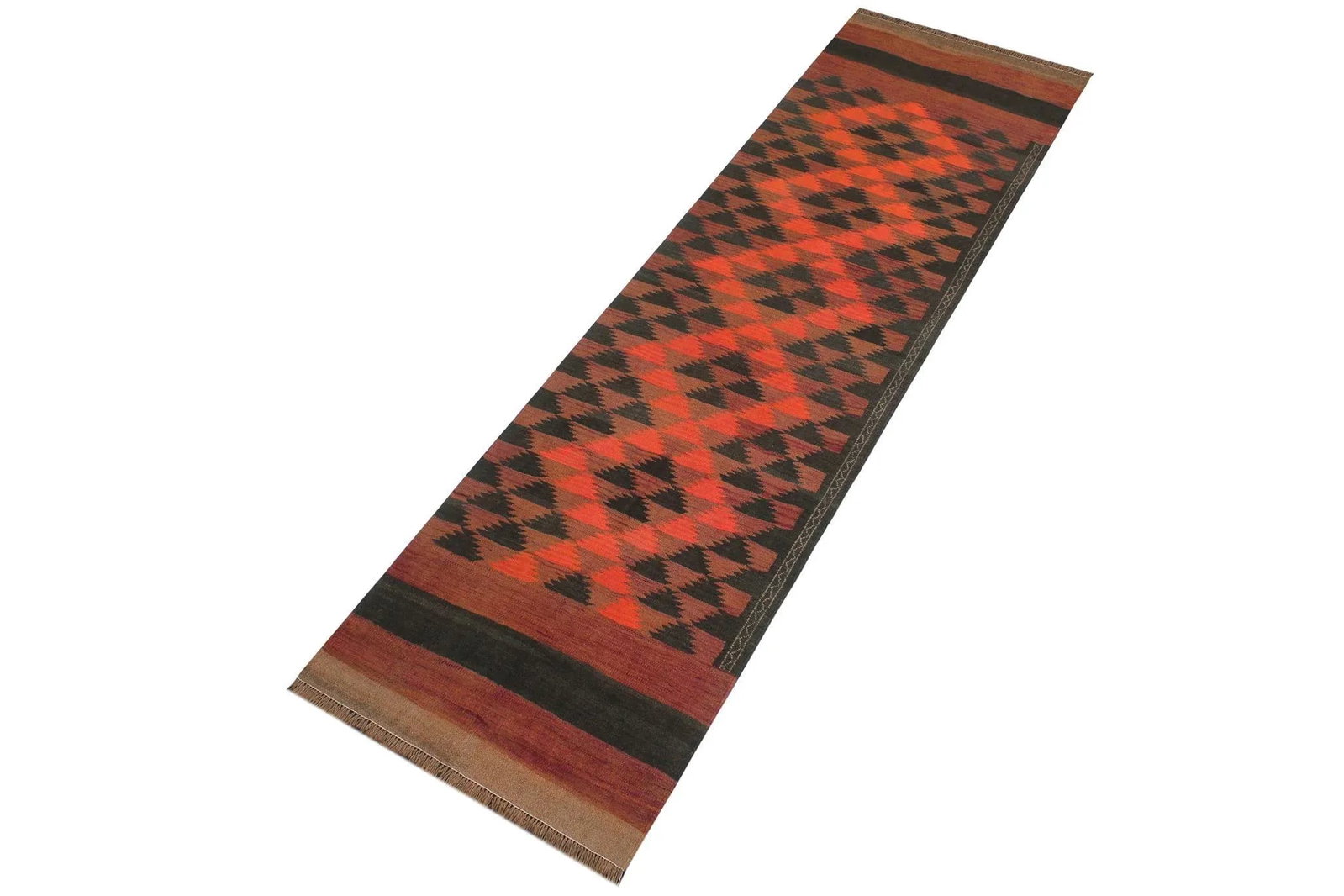 1950s Vintage Kilim Red Orange Hand-Woven Area Rug - 3