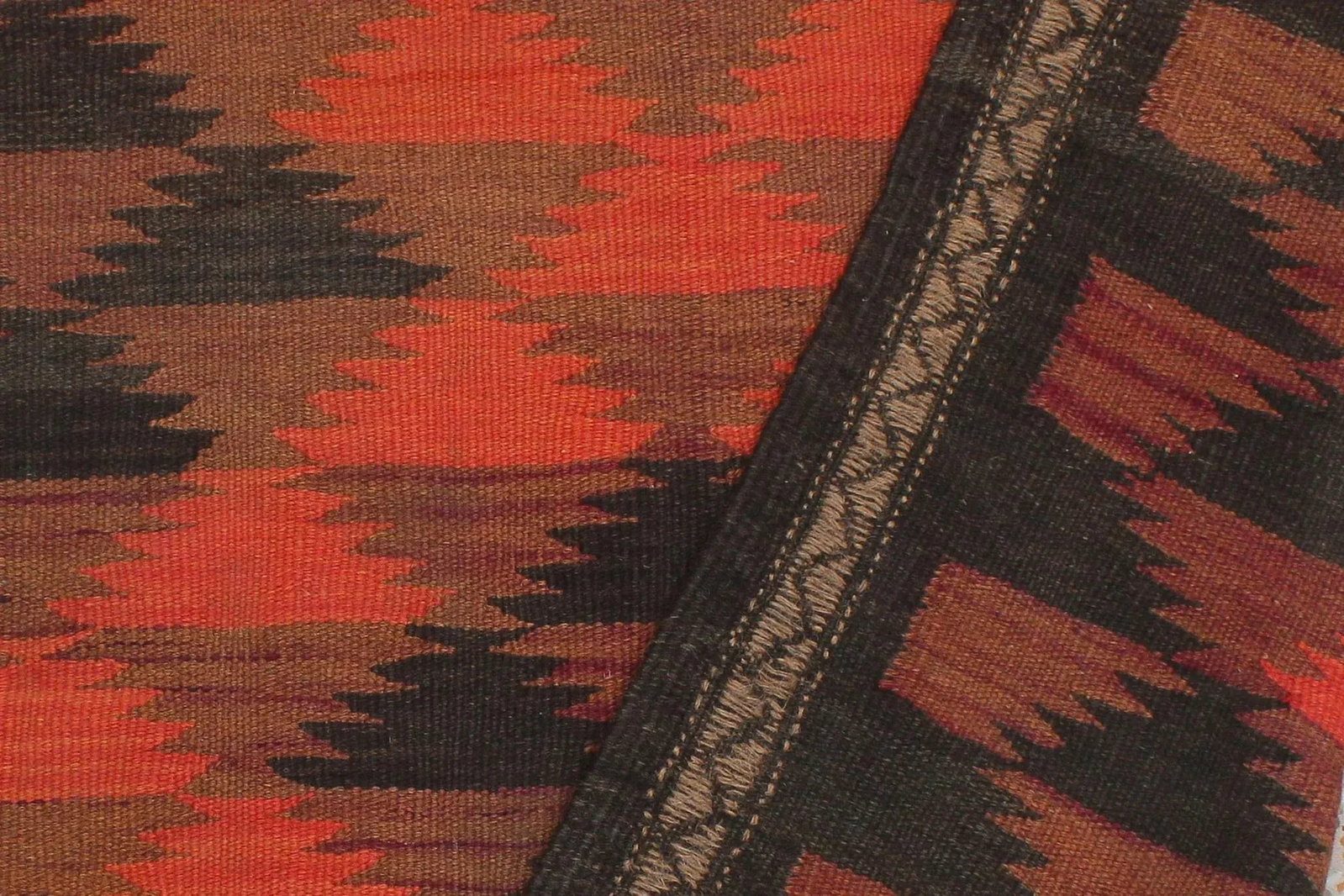 1950s Vintage Kilim Red Orange Hand-Woven Area Rug - 8