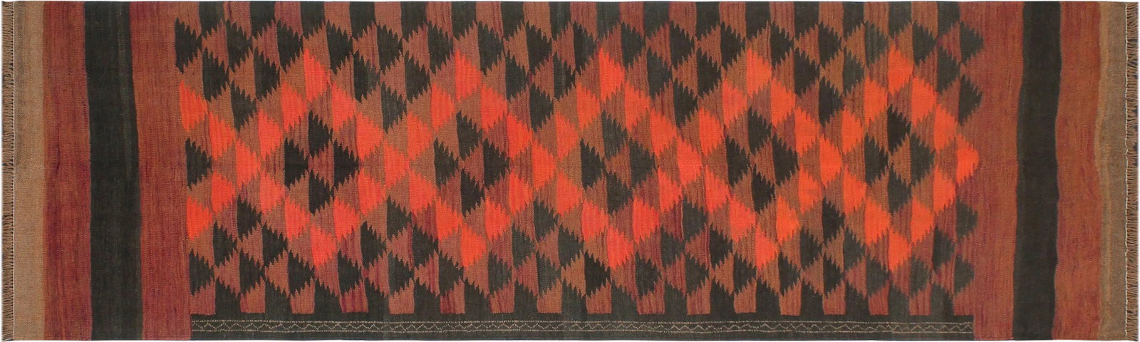1950s Vintage Kilim Red Orange Hand-Woven Area Rug - 9