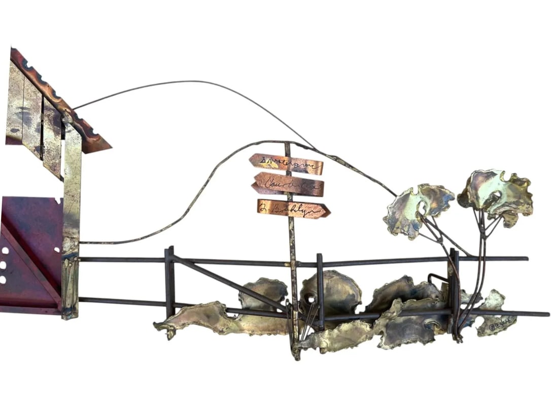 1970s Curtis Jere Signed Wall Sculpture – Covered Bridge With Row Boat & Scenic Detailing - 10