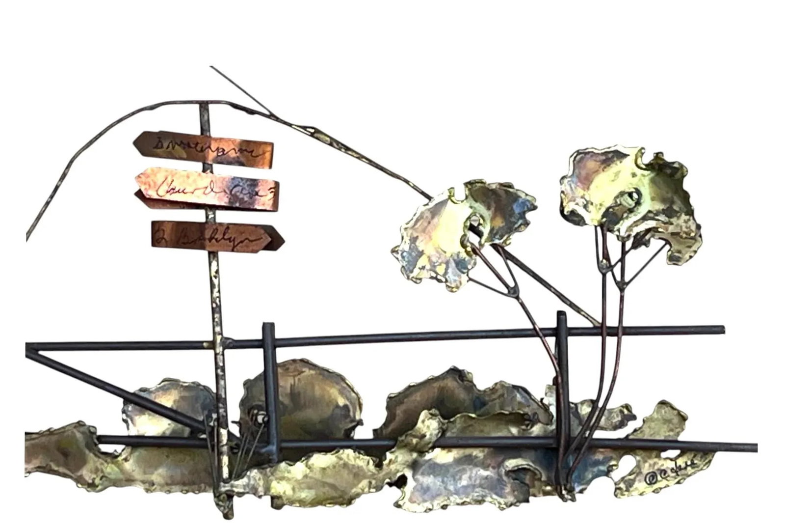 1970s Curtis Jere Signed Wall Sculpture – Covered Bridge With Row Boat & Scenic Detailing - 3