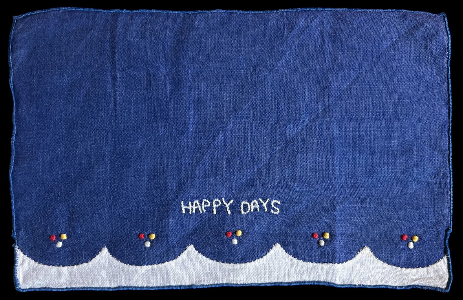 Set of 7 Vintage 1960s Hand-Embroidered "Happy Days" Linen Cocktail Napkins Â‚Ã - 3