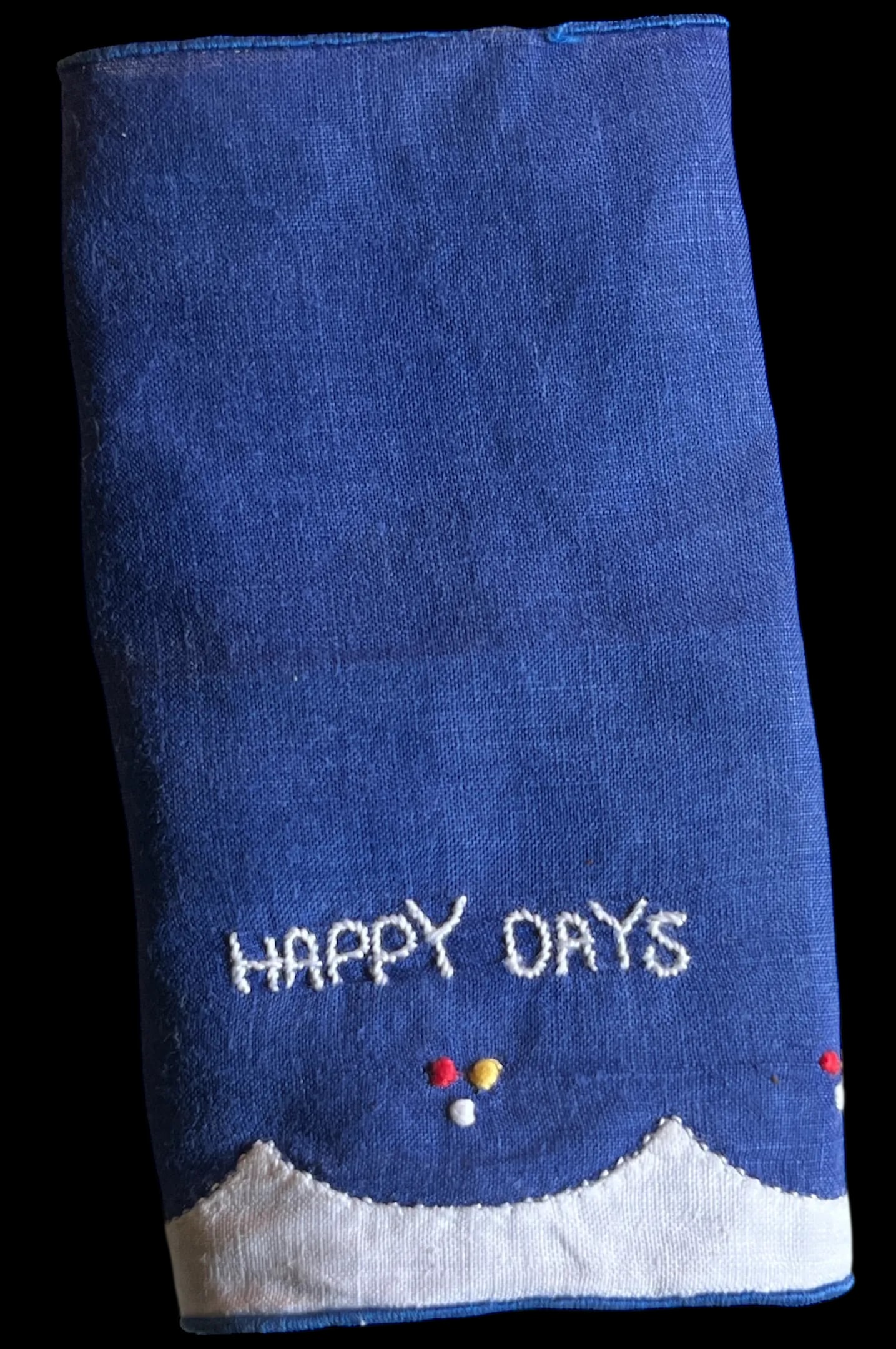 Set of 7 Vintage 1960s Hand-Embroidered "Happy Days" Linen Cocktail Napkins Â‚Ã - 4